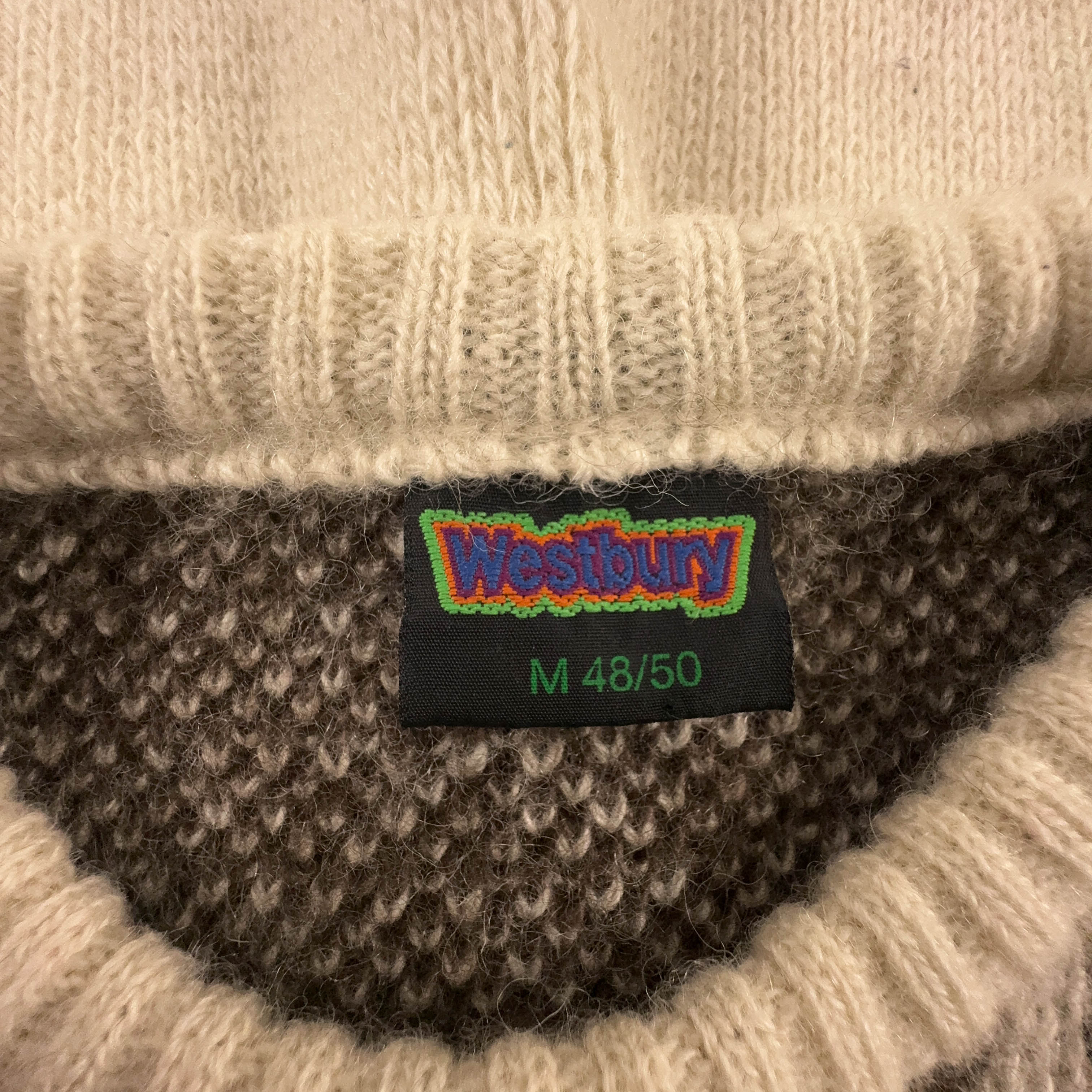 Maglione Vintage crema e marrone 70% lana anni 80 90 - Taglia M 48/50 uomo