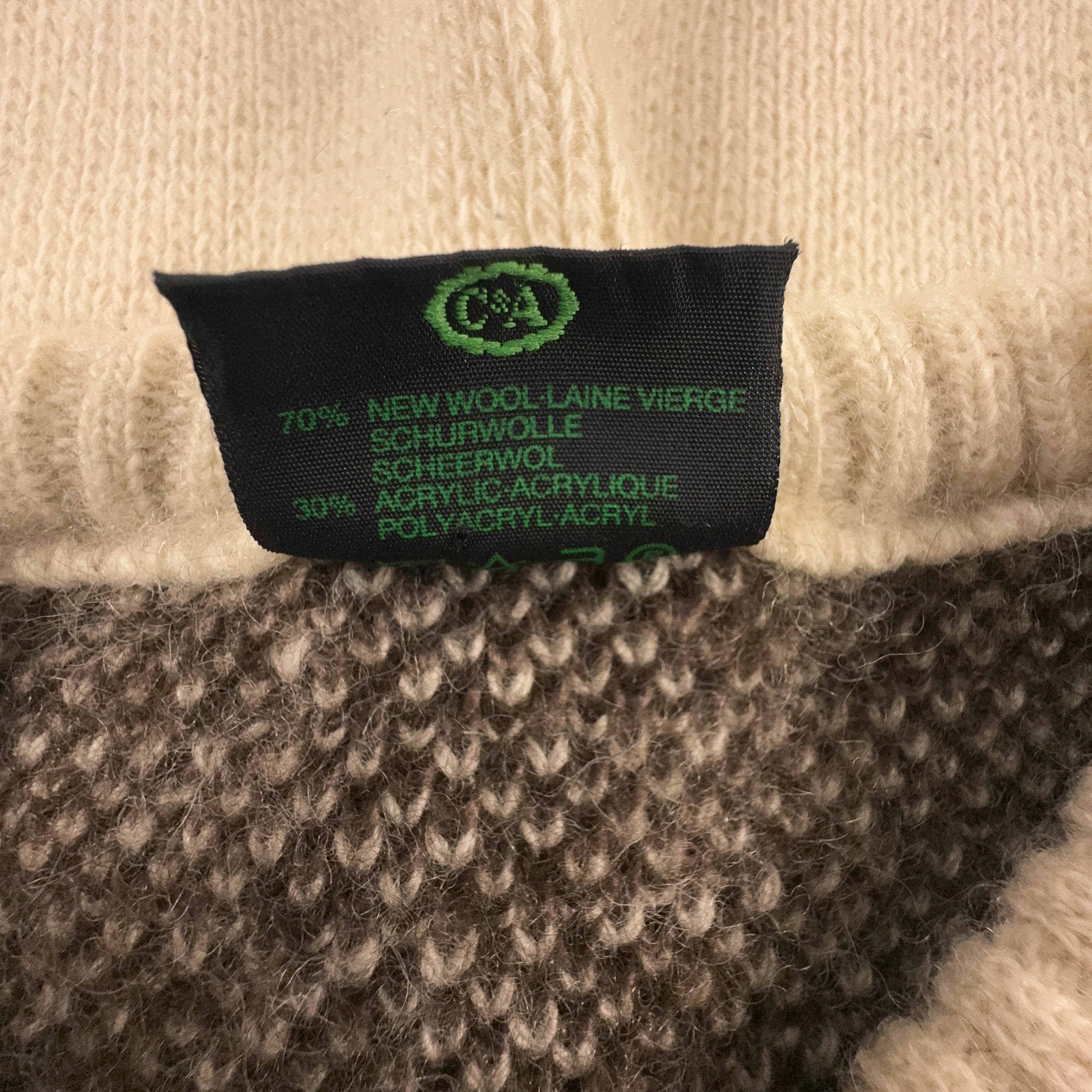 Maglione Vintage crema e marrone 70% lana anni 80 90 - Taglia M 48/50 uomo