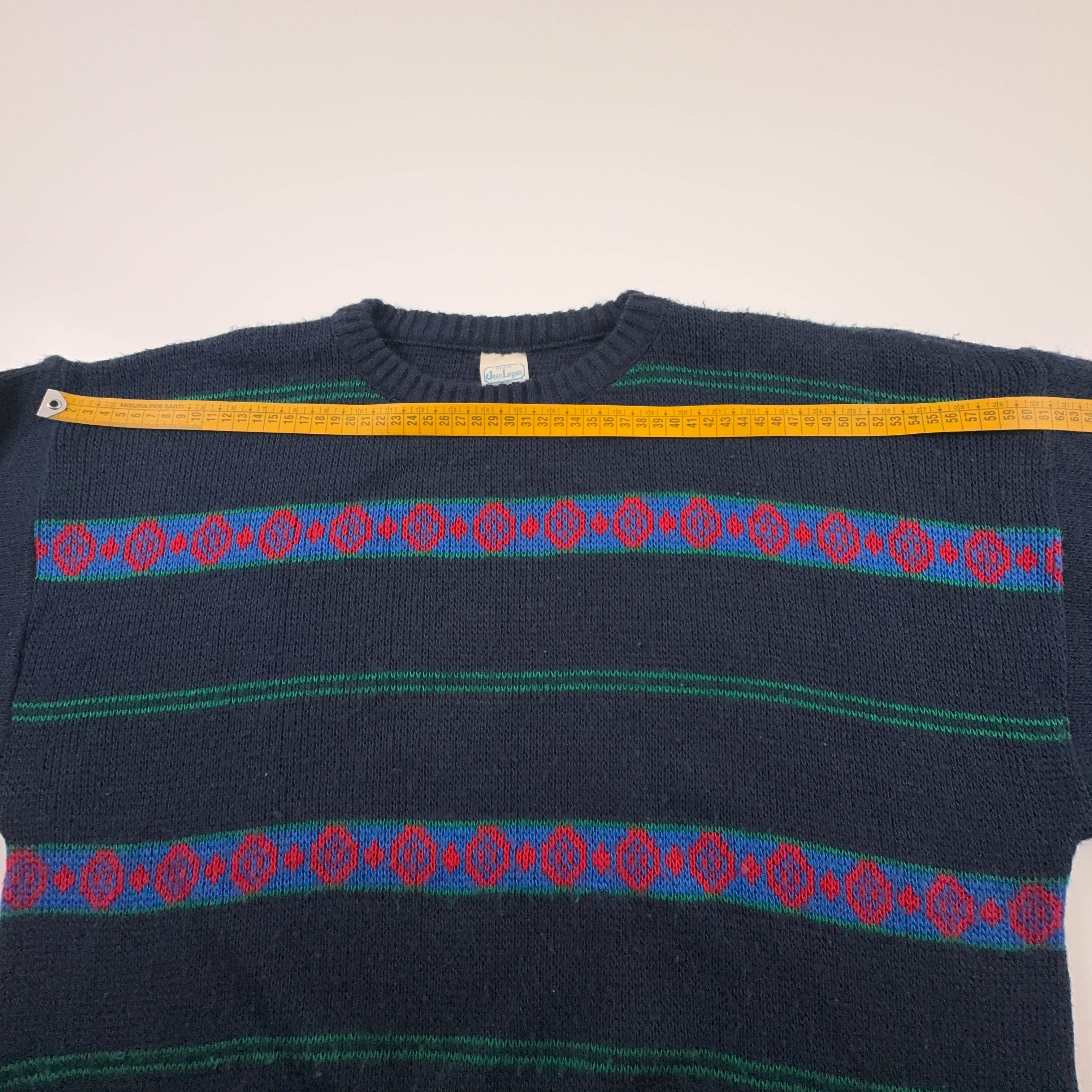 Maglione Vintage blu rosso e verde a righe girocollo anni 80 90 - Taglia 52 uomo