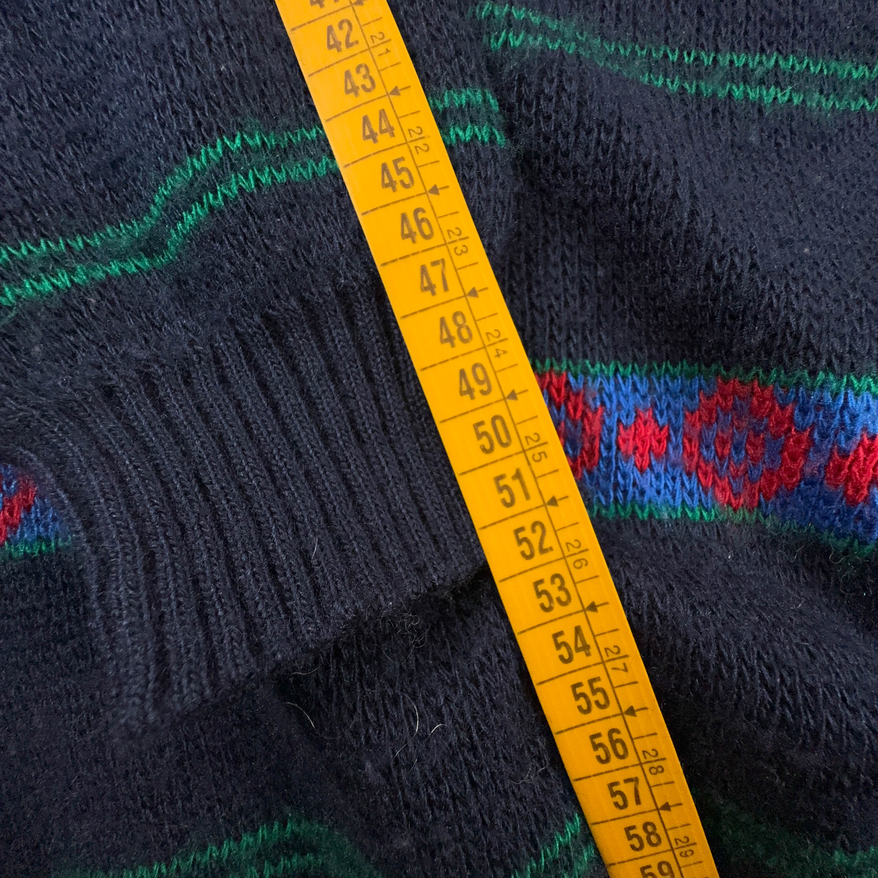 Maglione Vintage blu rosso e verde a righe girocollo anni 80 90 - Taglia 52 uomo