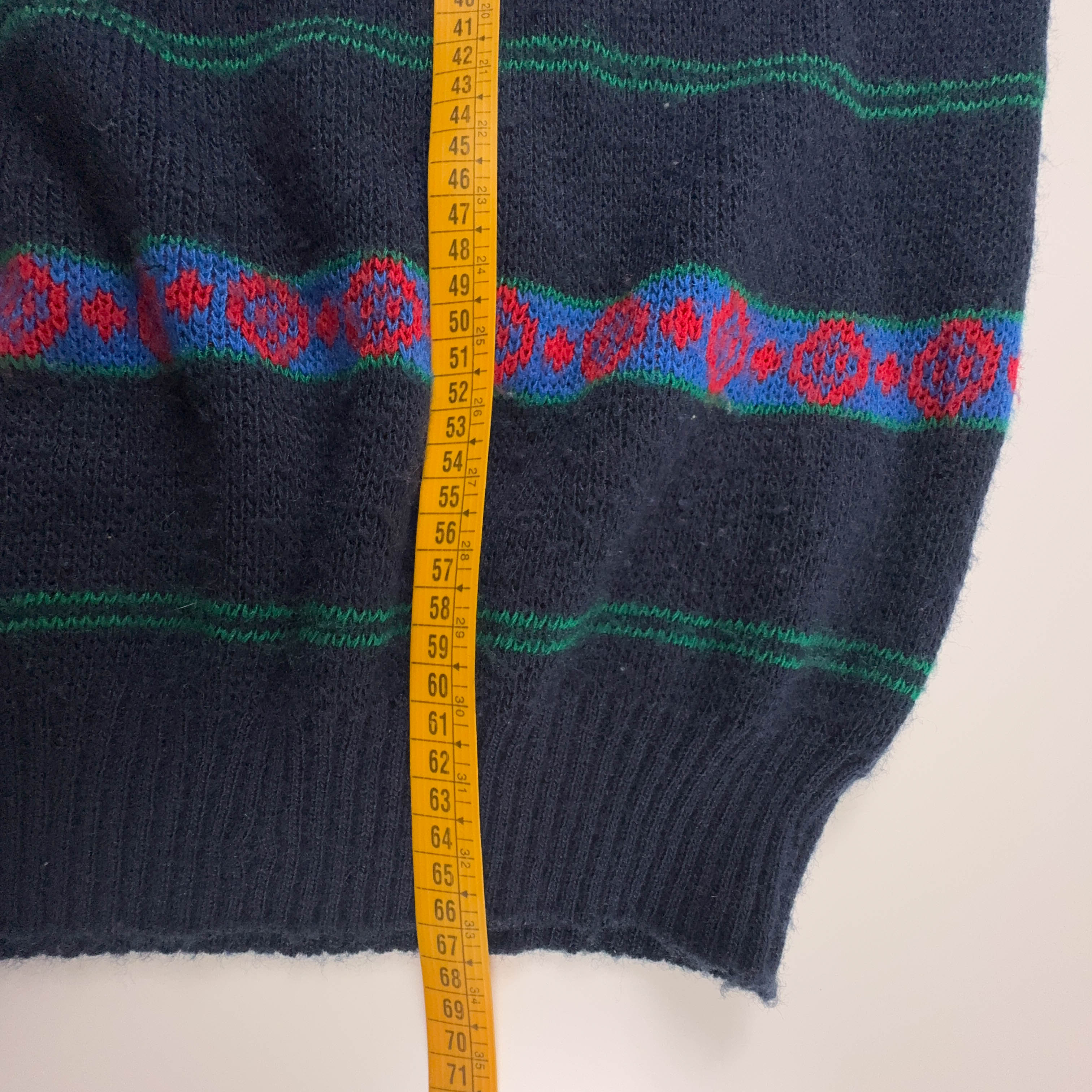 Maglione Vintage blu rosso e verde a righe girocollo anni 80 90 - Taglia 52 uomo