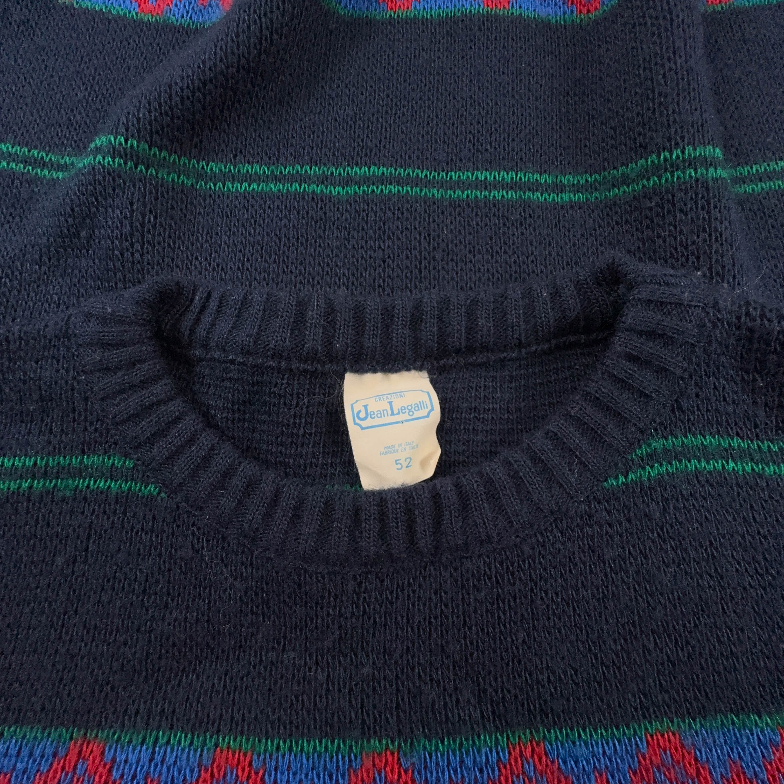 Maglione Vintage blu rosso e verde a righe girocollo anni 80 90 - Taglia 52 uomo