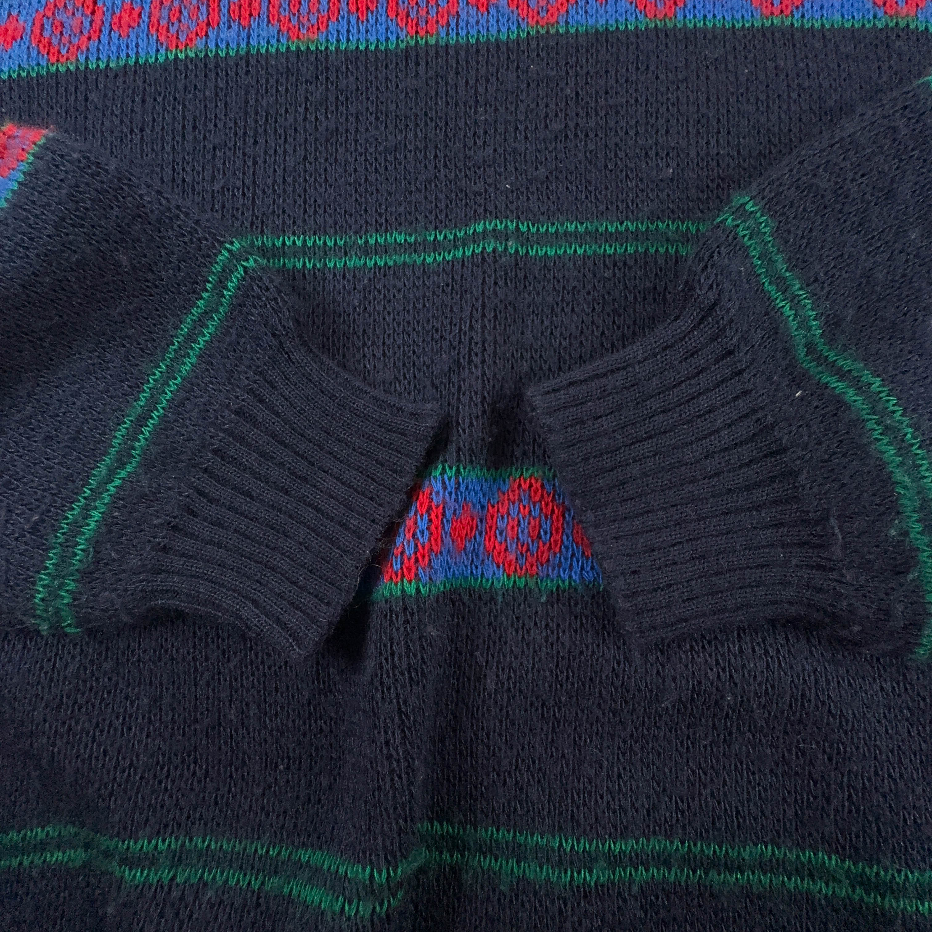 Maglione Vintage blu rosso e verde a righe girocollo anni 80 90 - Taglia 52 uomo