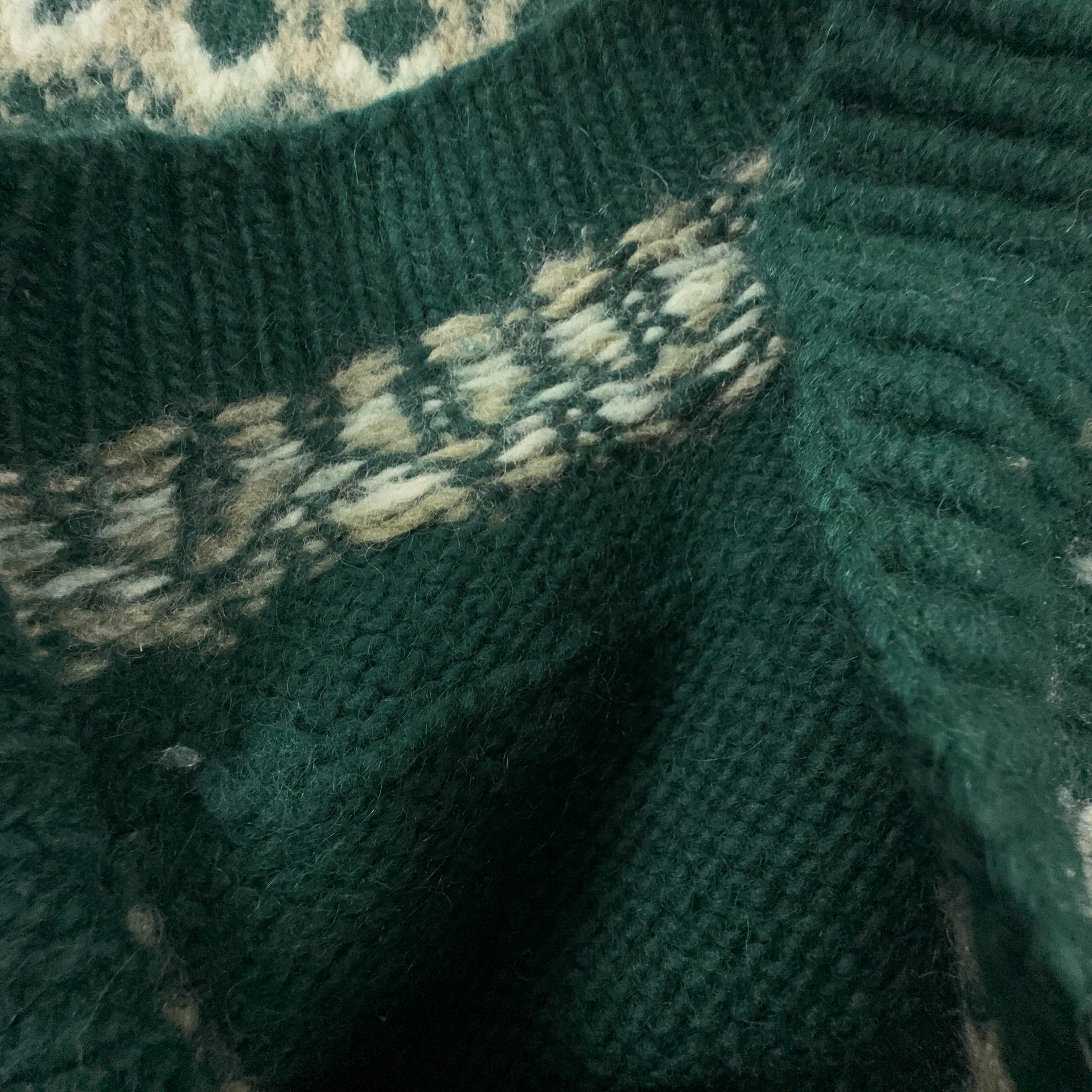 Maglione Vintage Handmade verde e crema a girocollo anni 80 90 - Taglia S uomo