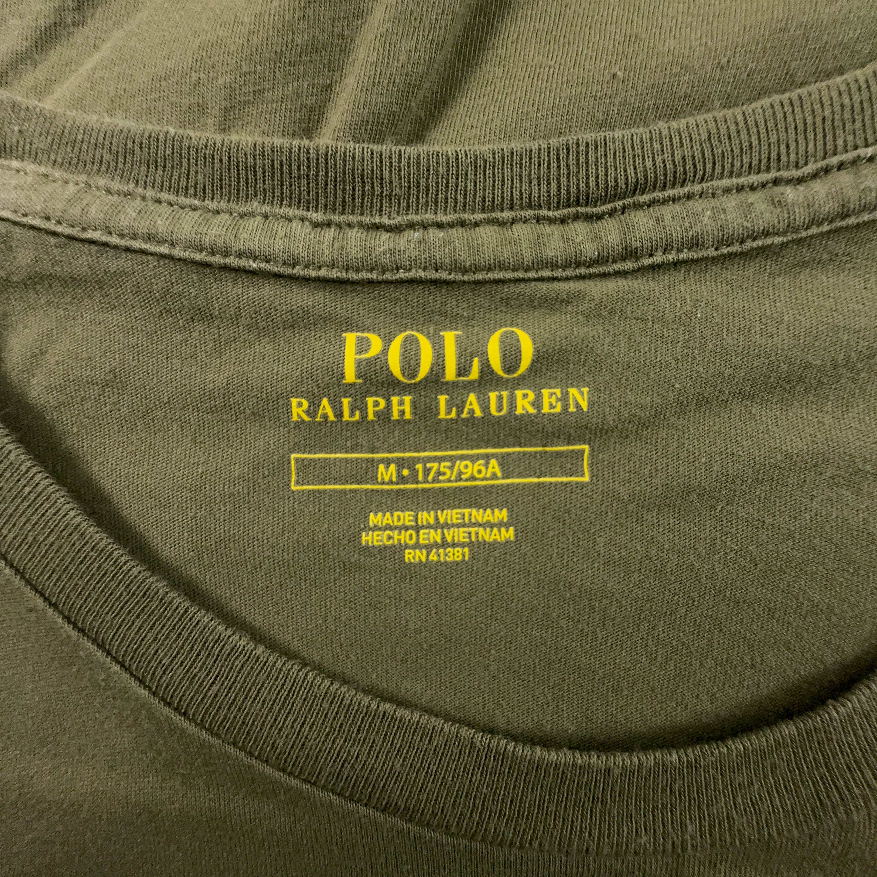 Ralph Lauren Khaki Green Crew Neck Cotton T-Shirt - Size M 175 Men's
