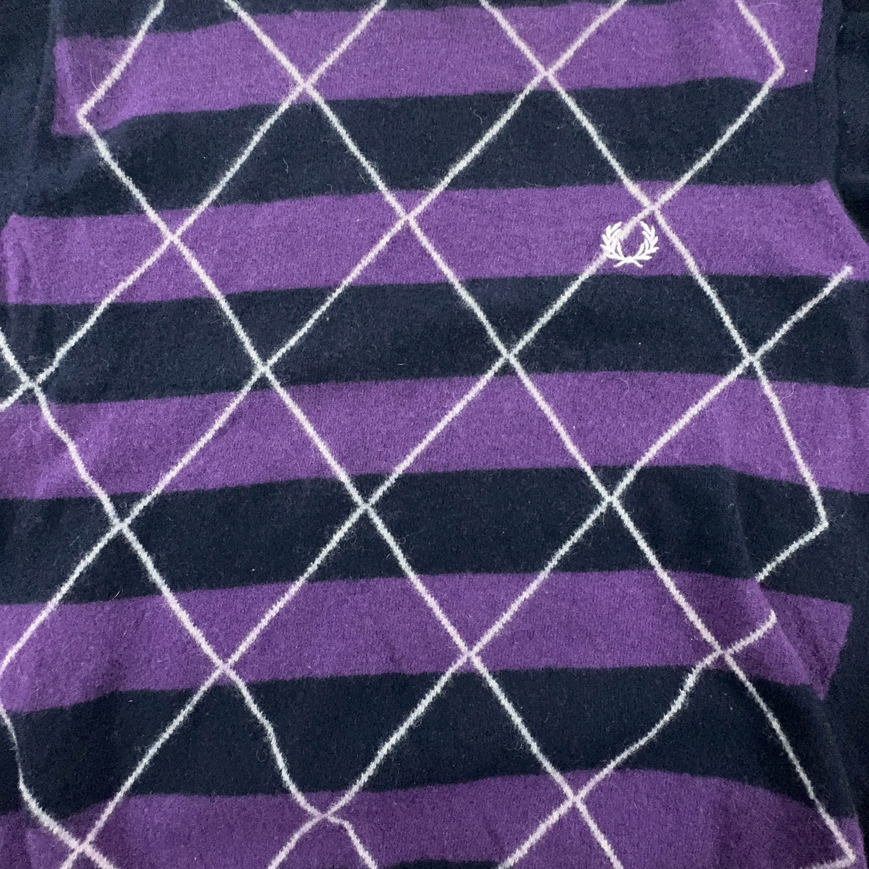 Maglione Fred Perry blue viola a righe e rombi misto lana - Taglia M uomo