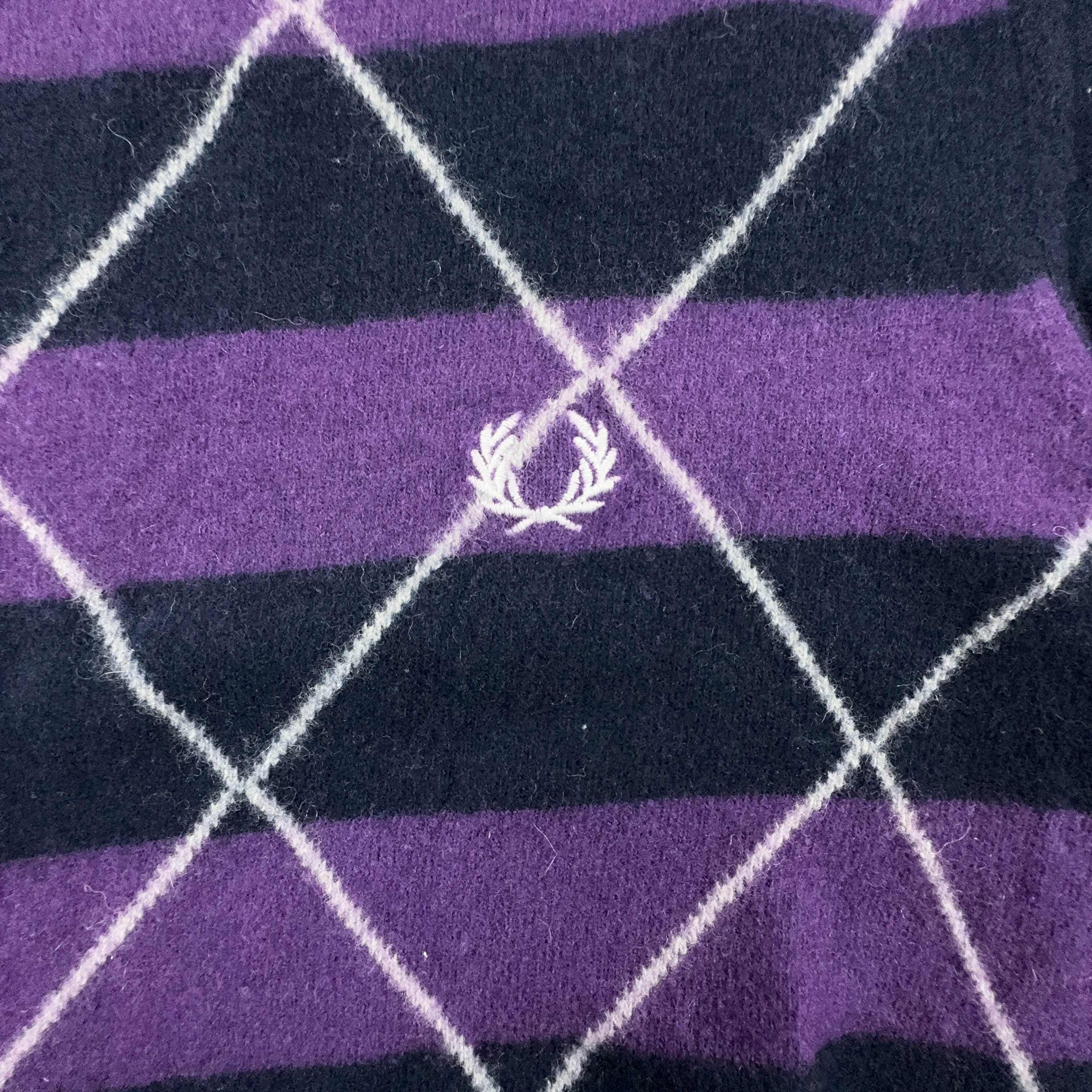 Maglione Fred Perry blue viola a righe e rombi misto lana - Taglia M uomo