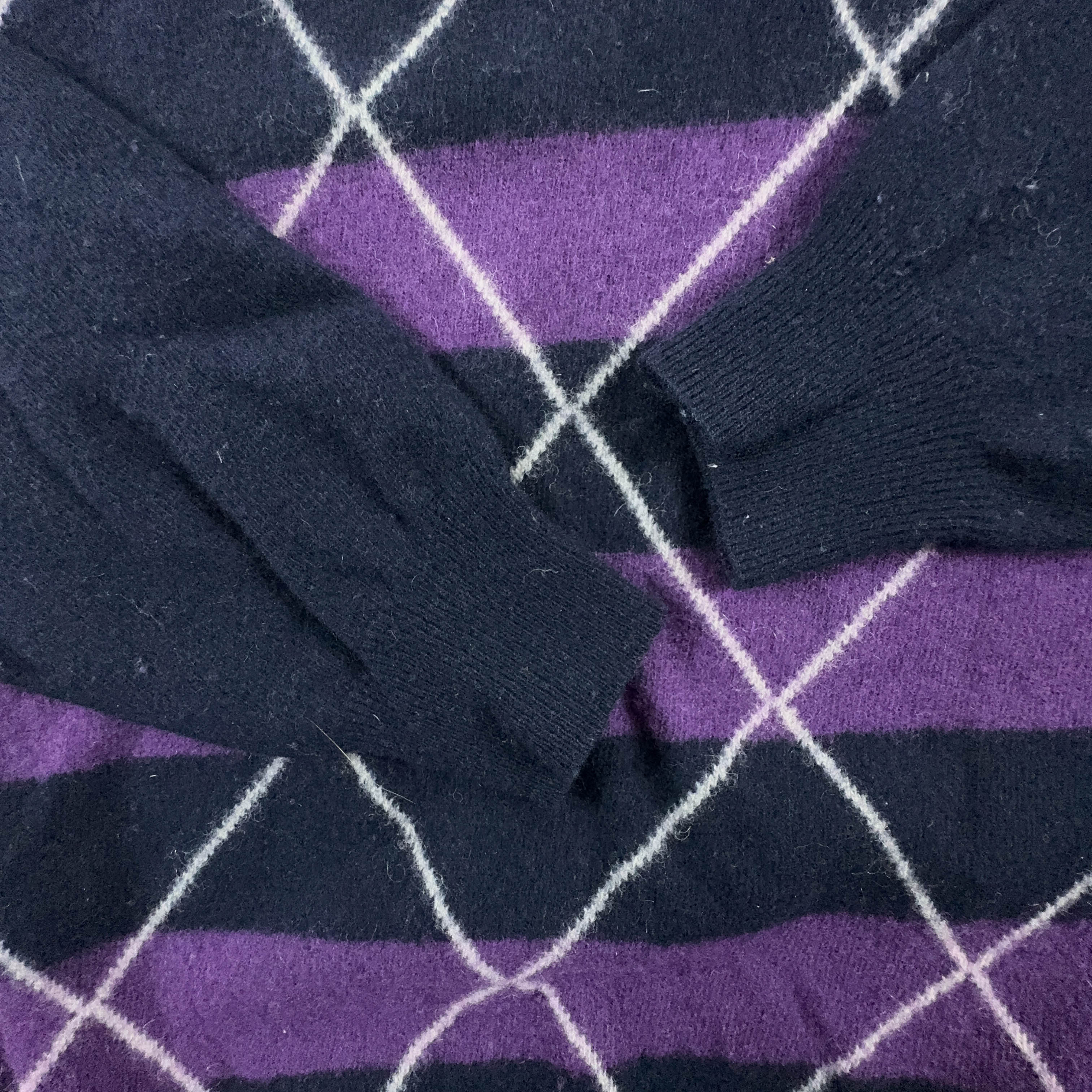 Maglione Fred Perry blue viola a righe e rombi misto lana - Taglia M uomo