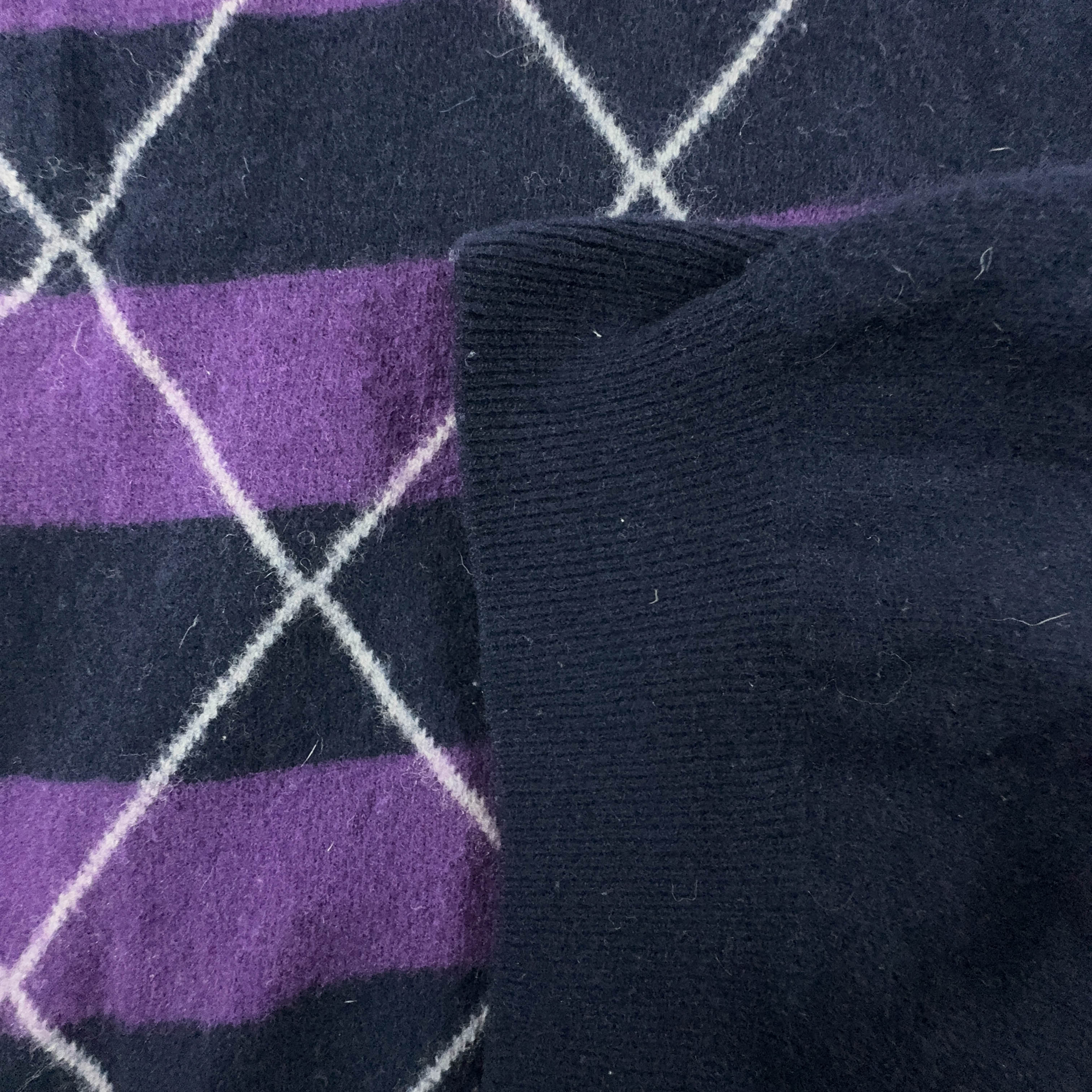 Maglione Fred Perry blue viola a righe e rombi misto lana - Taglia M uomo