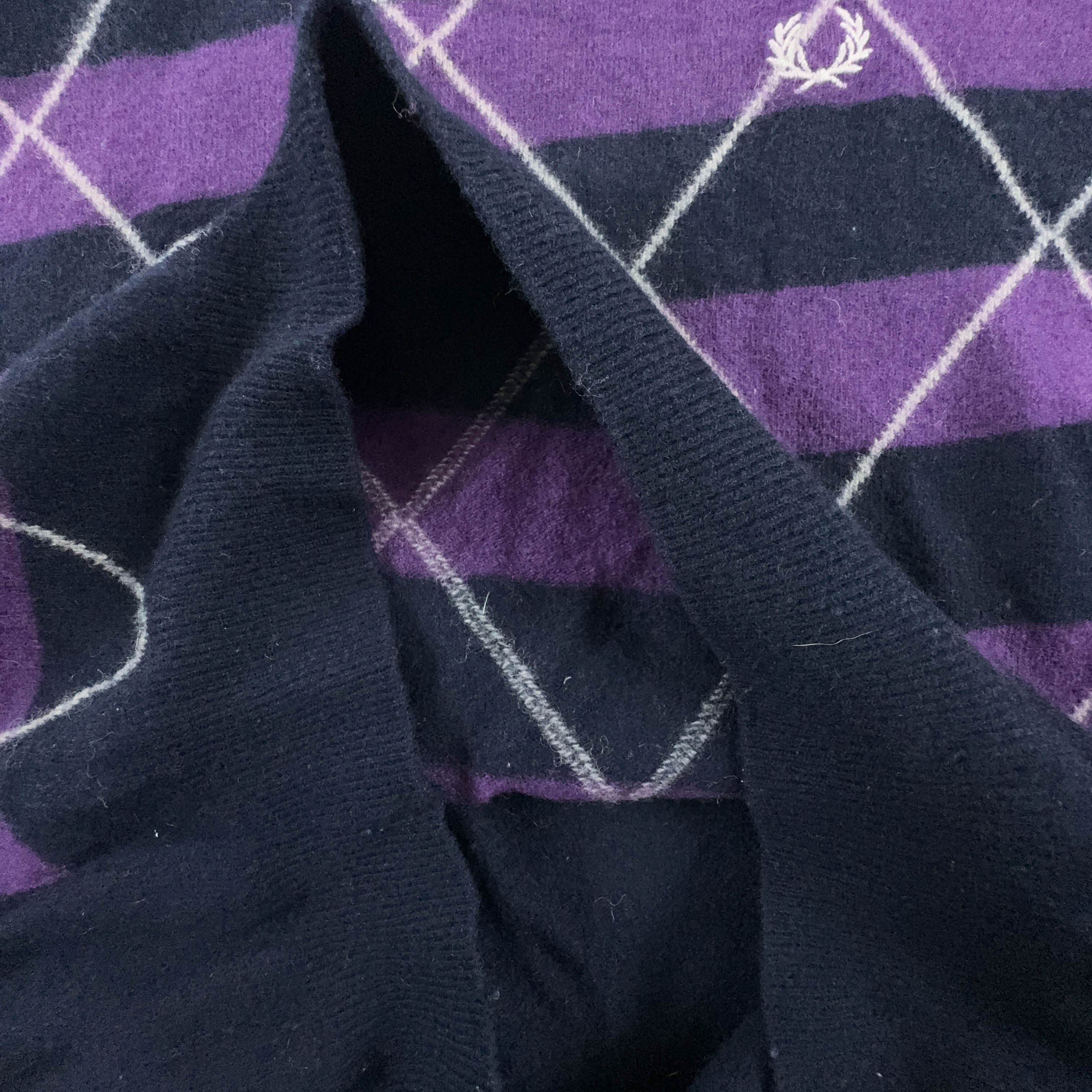 Maglione Fred Perry blue viola a righe e rombi misto lana - Taglia M uomo