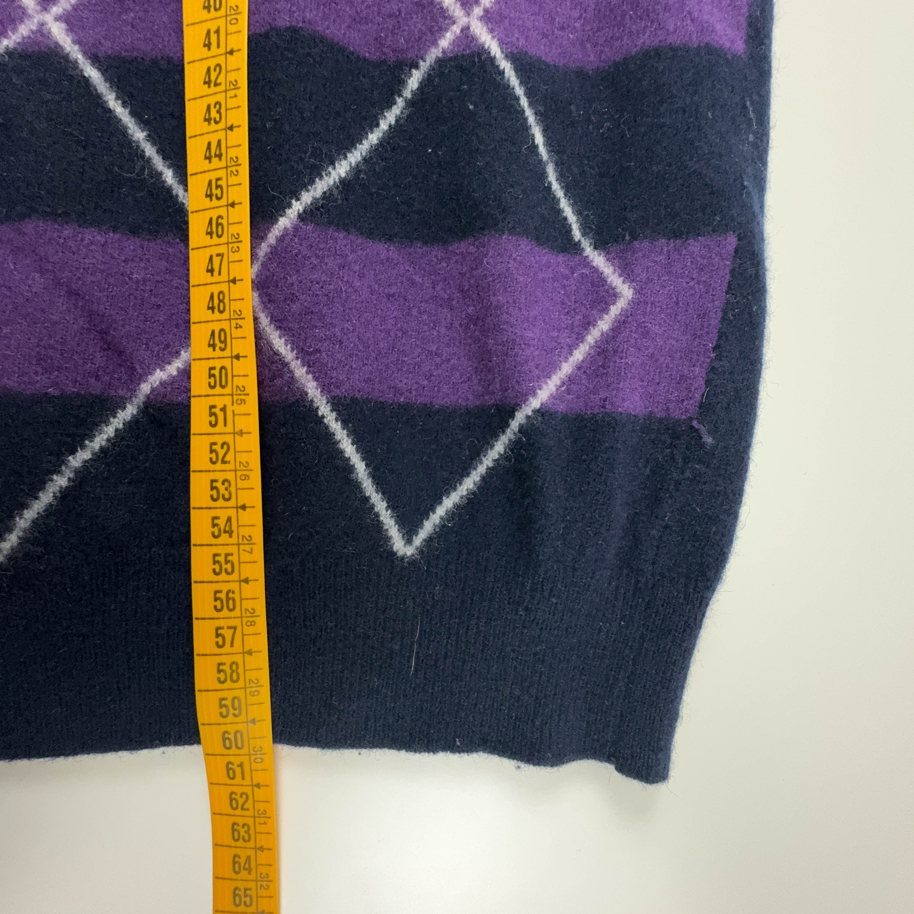 Maglione Fred Perry blue viola a righe e rombi misto lana - Taglia M uomo