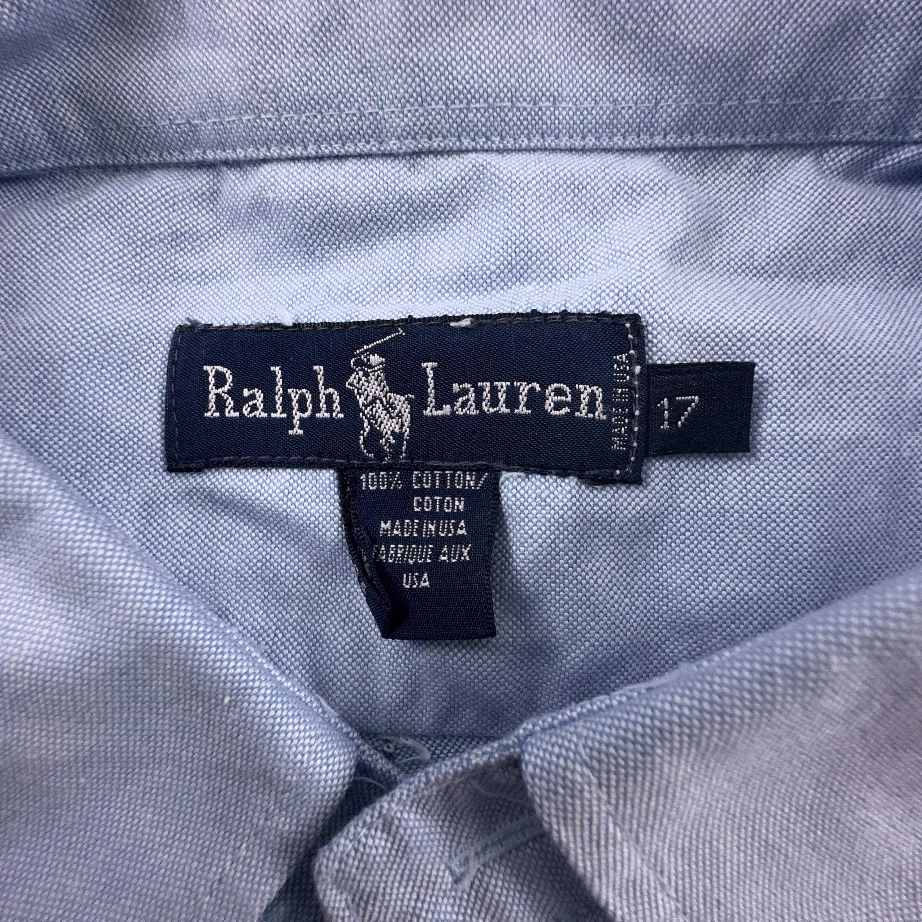 Camicia Ralph Lauren azzurra tinta unita in cotone logo ricamato - Taglia 17 uomo