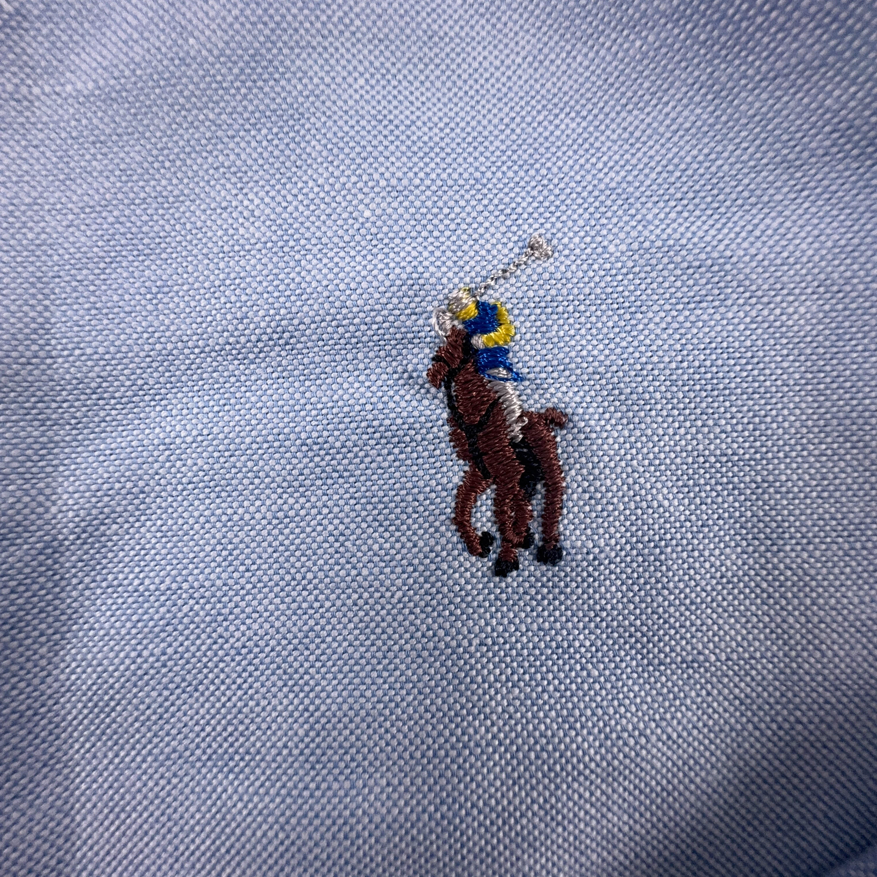 Camicia Ralph Lauren azzurra tinta unita in cotone logo ricamato - Taglia 17 uomo