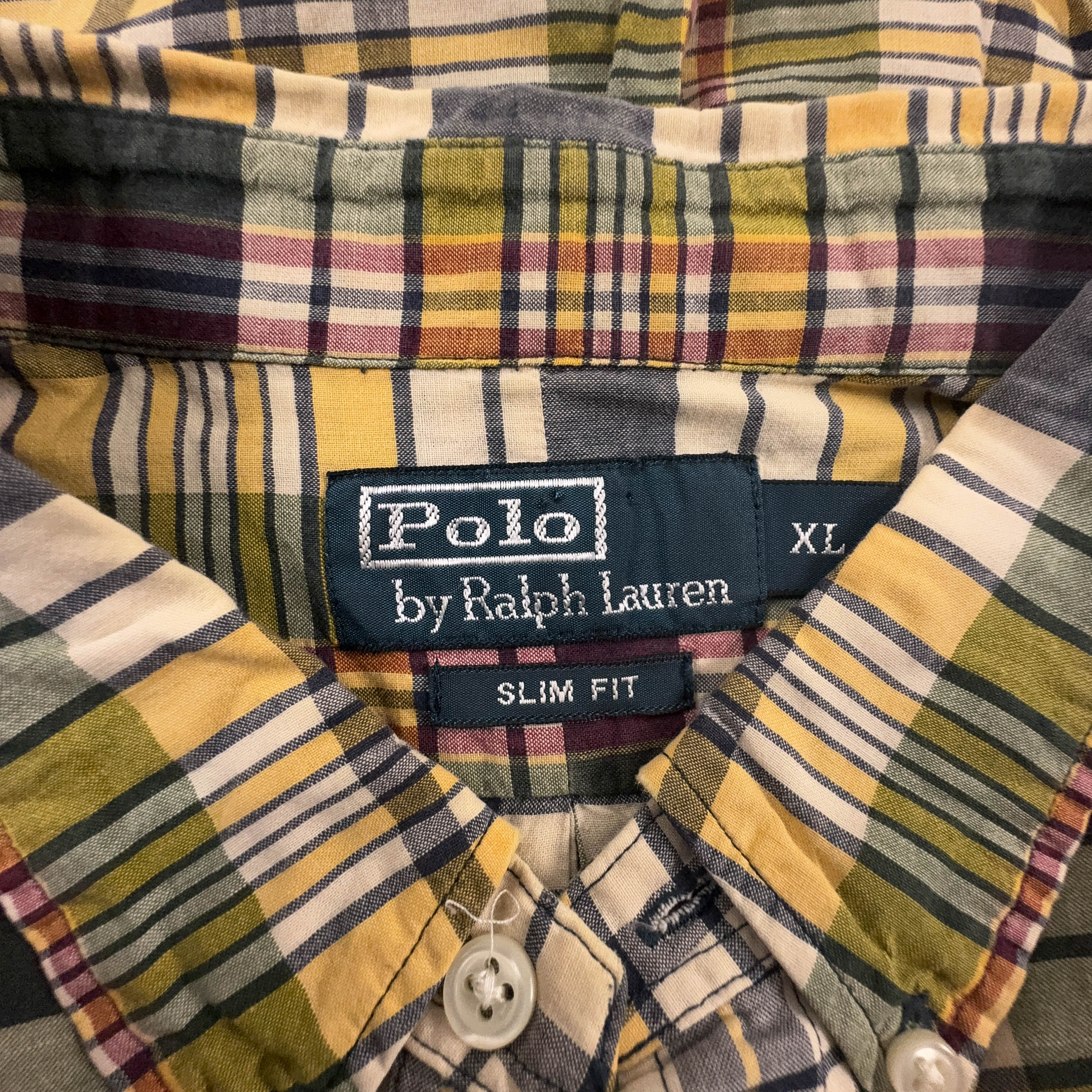 Camicia Ralph Lauren gialla e blu a quadri in cotone slim fit - Taglia L/XL uomo