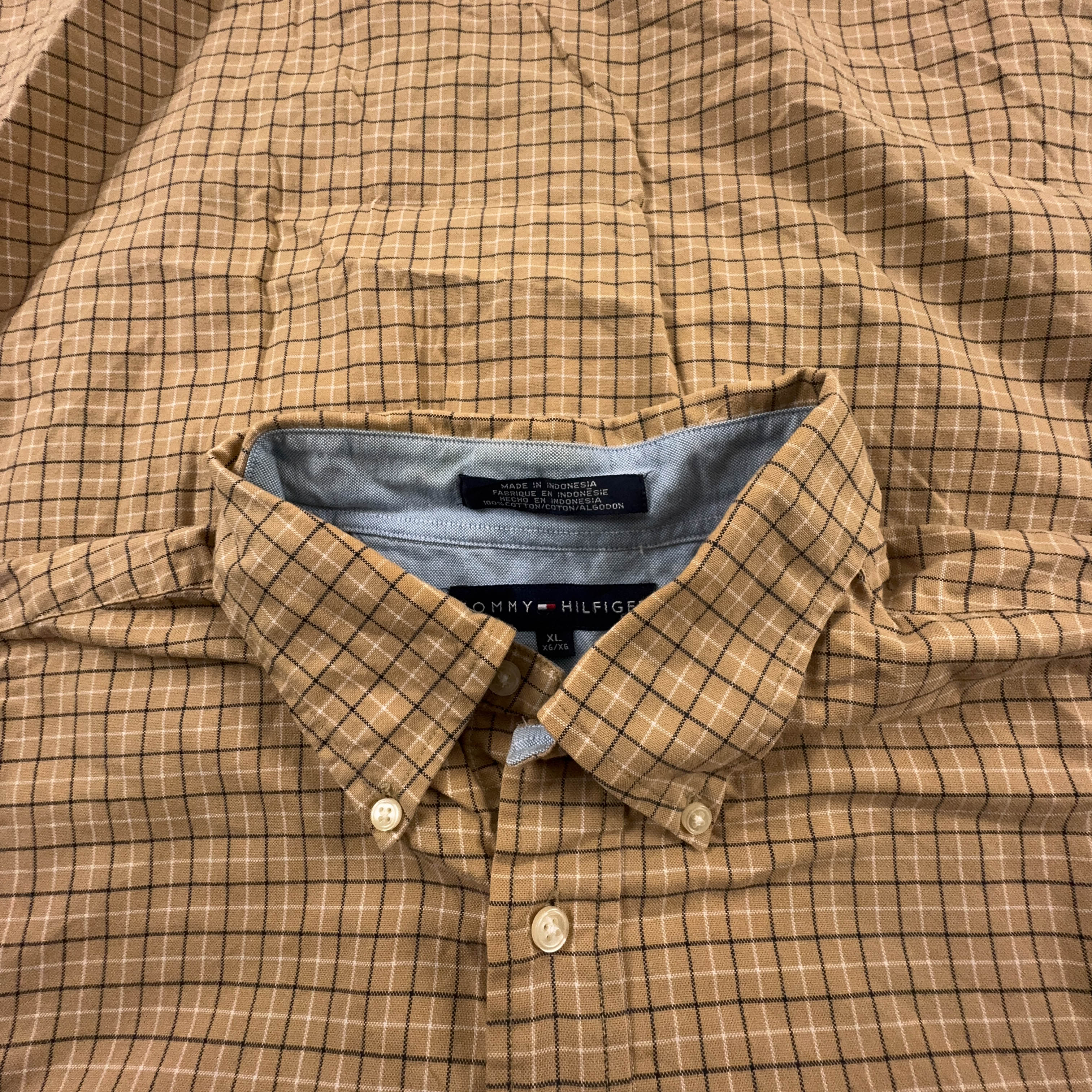 Camicia Tommy Hilfiger Vintage ocra a quadri in cotone logo ricamato - Taglia XL uomo