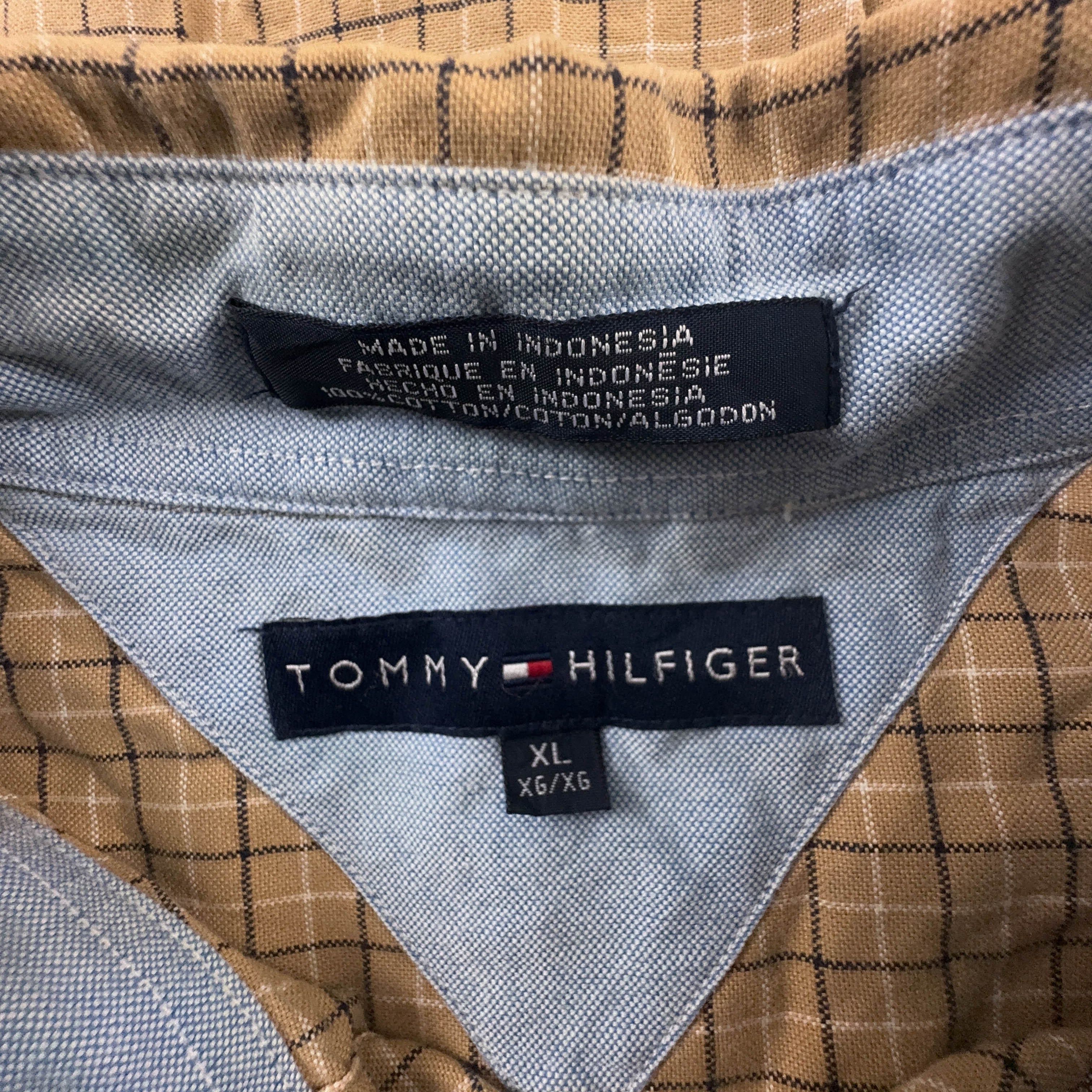 Camicia Tommy Hilfiger Vintage ocra a quadri in cotone logo ricamato - Taglia XL uomo