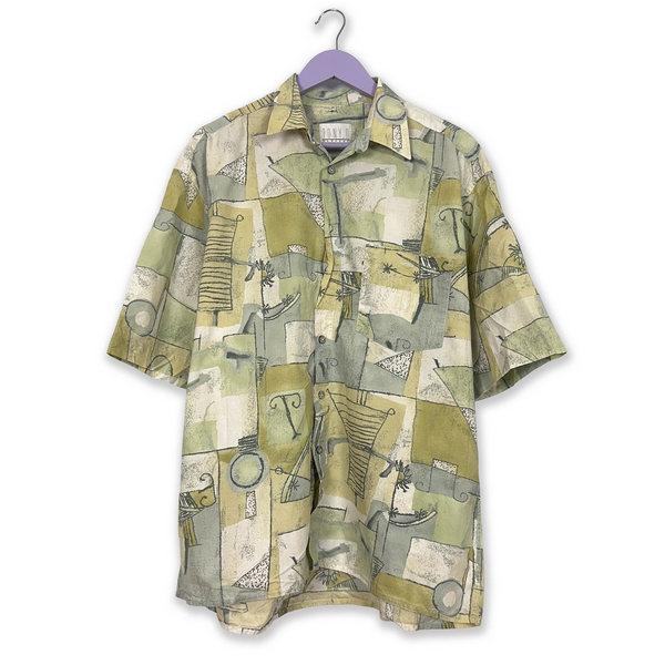 Vintage Shirt with Abstract Multicolor Pattern - Men's Size XXL