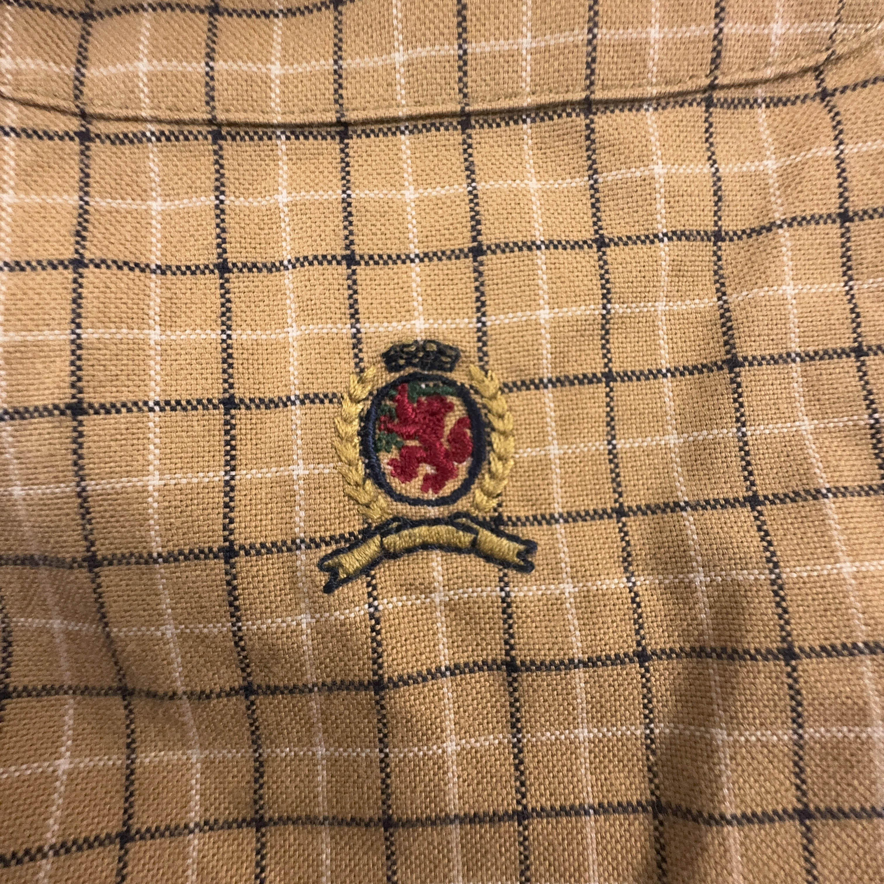 Camicia Tommy Hilfiger Vintage ocra a quadri in cotone logo ricamato - Taglia XL uomo