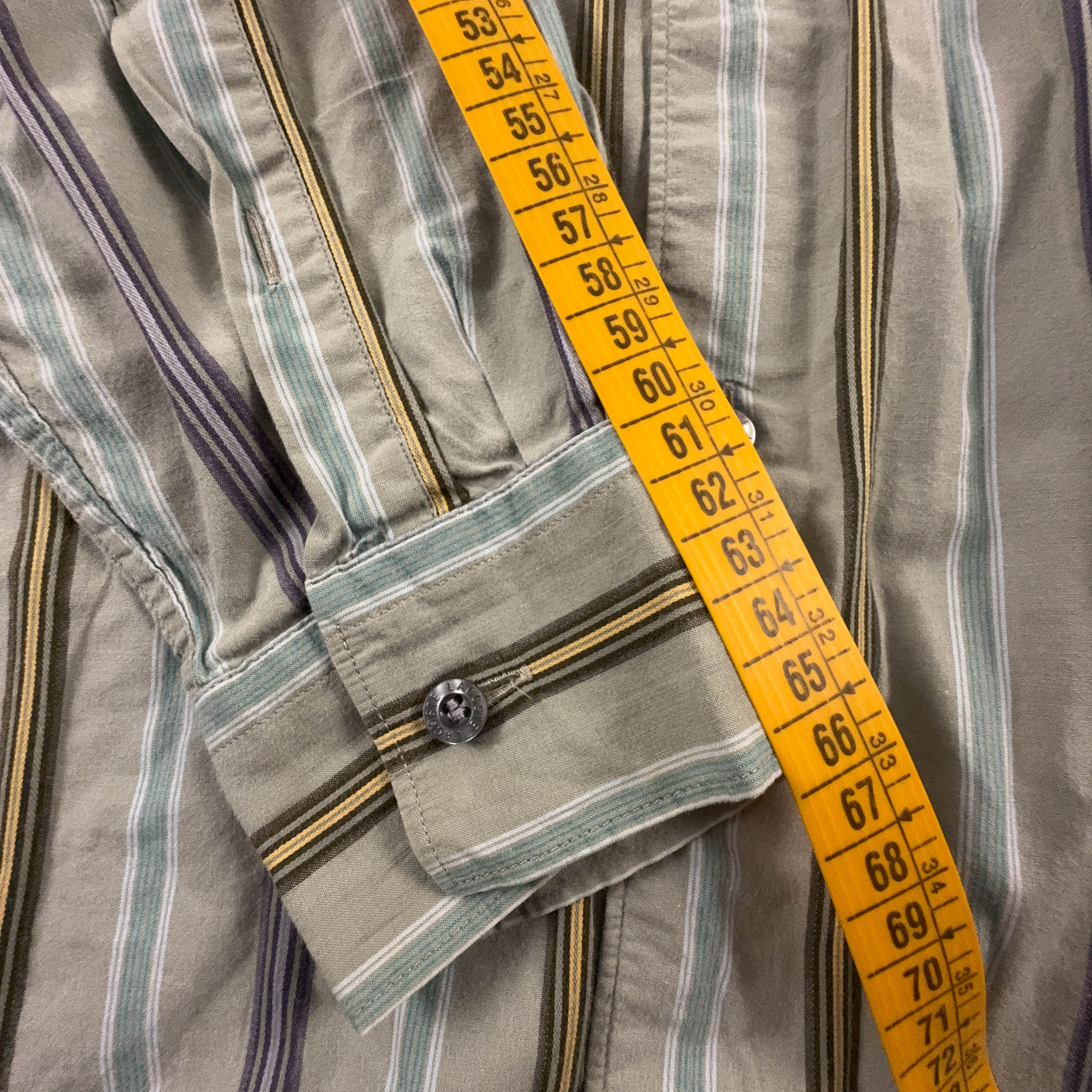 Camicia Lacoste verde grigia a righe in cotone logo ricamato - Taglia 43 uomo