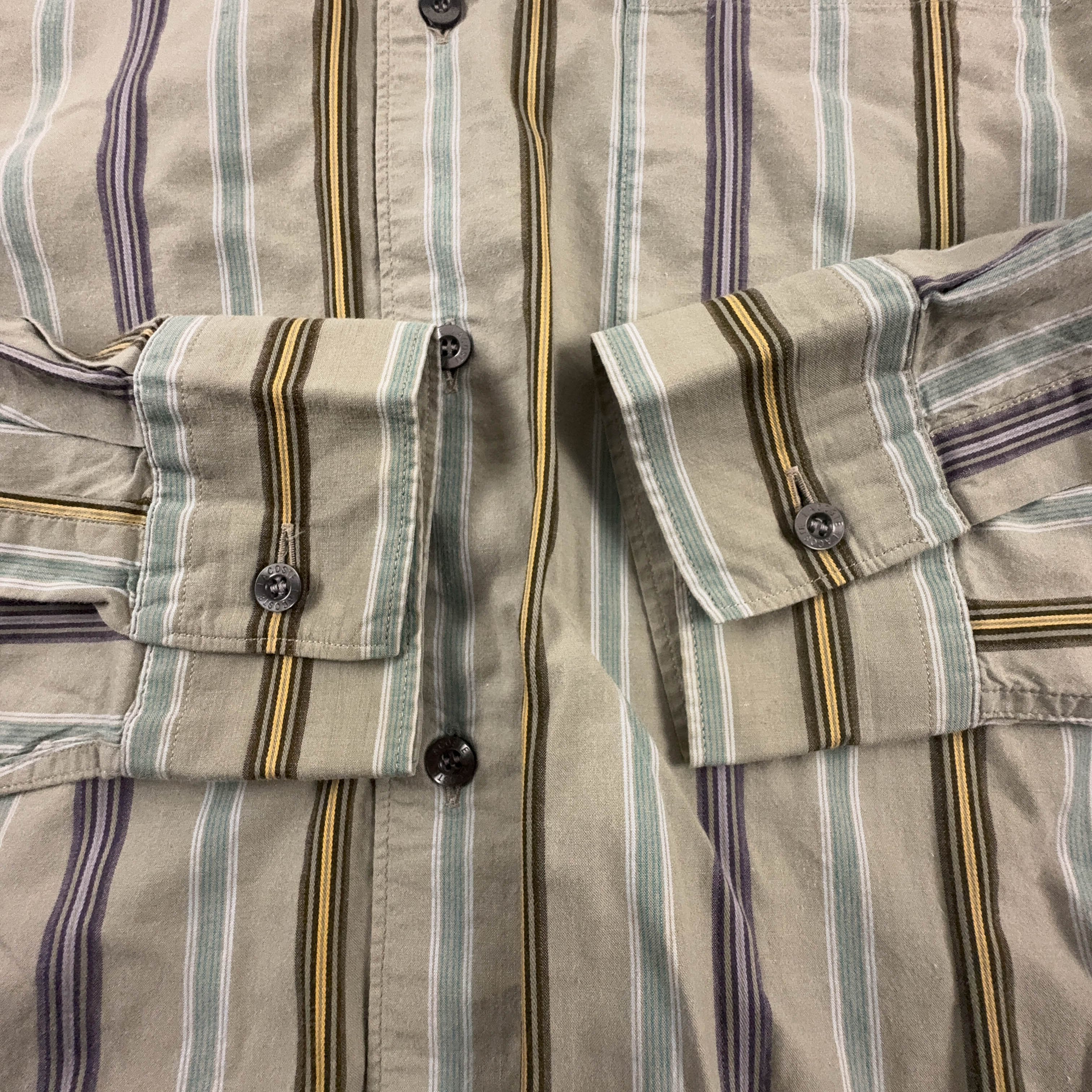 Camicia Lacoste verde grigia a righe in cotone logo ricamato - Taglia 43 uomo