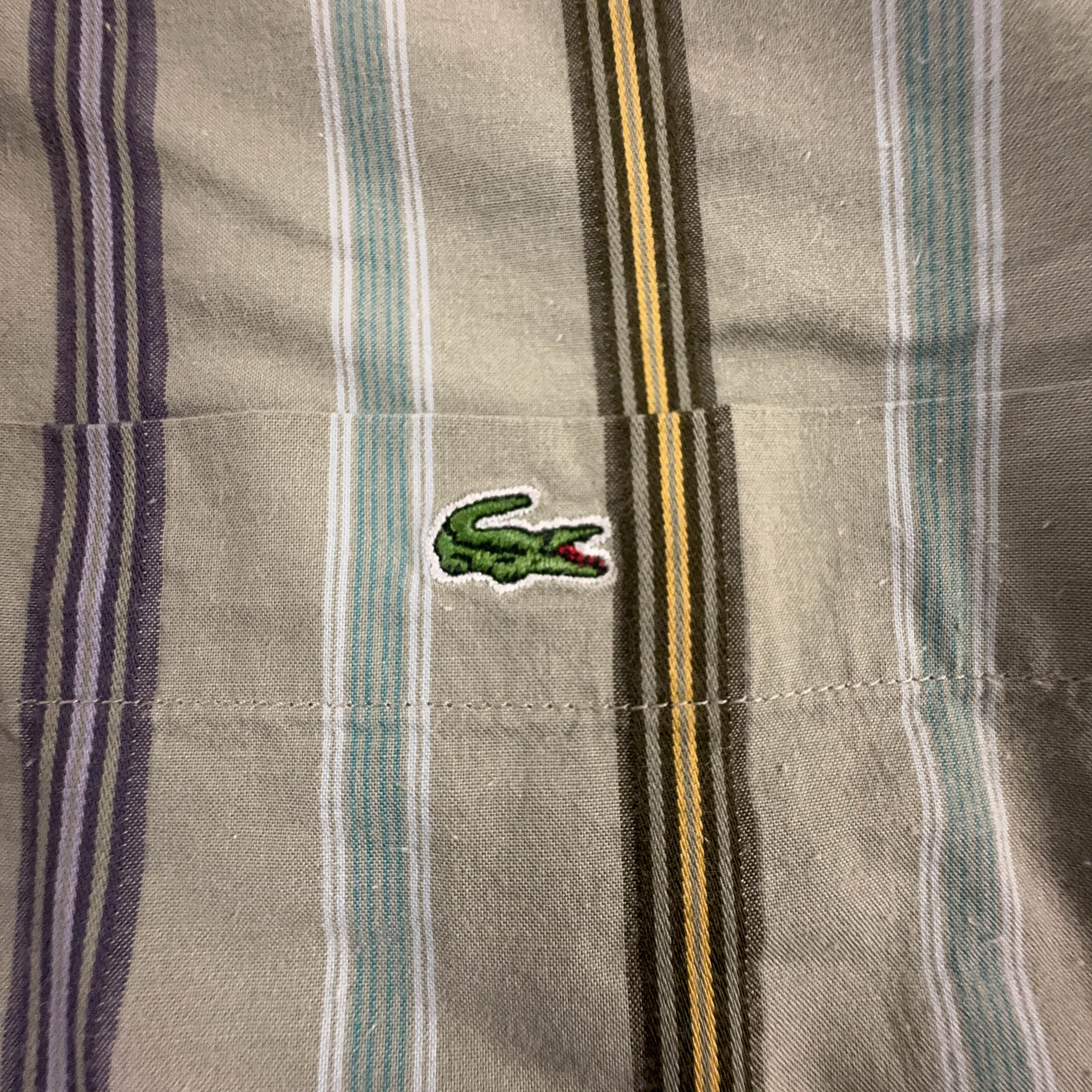 Camicia Lacoste verde grigia a righe in cotone logo ricamato - Taglia 43 uomo