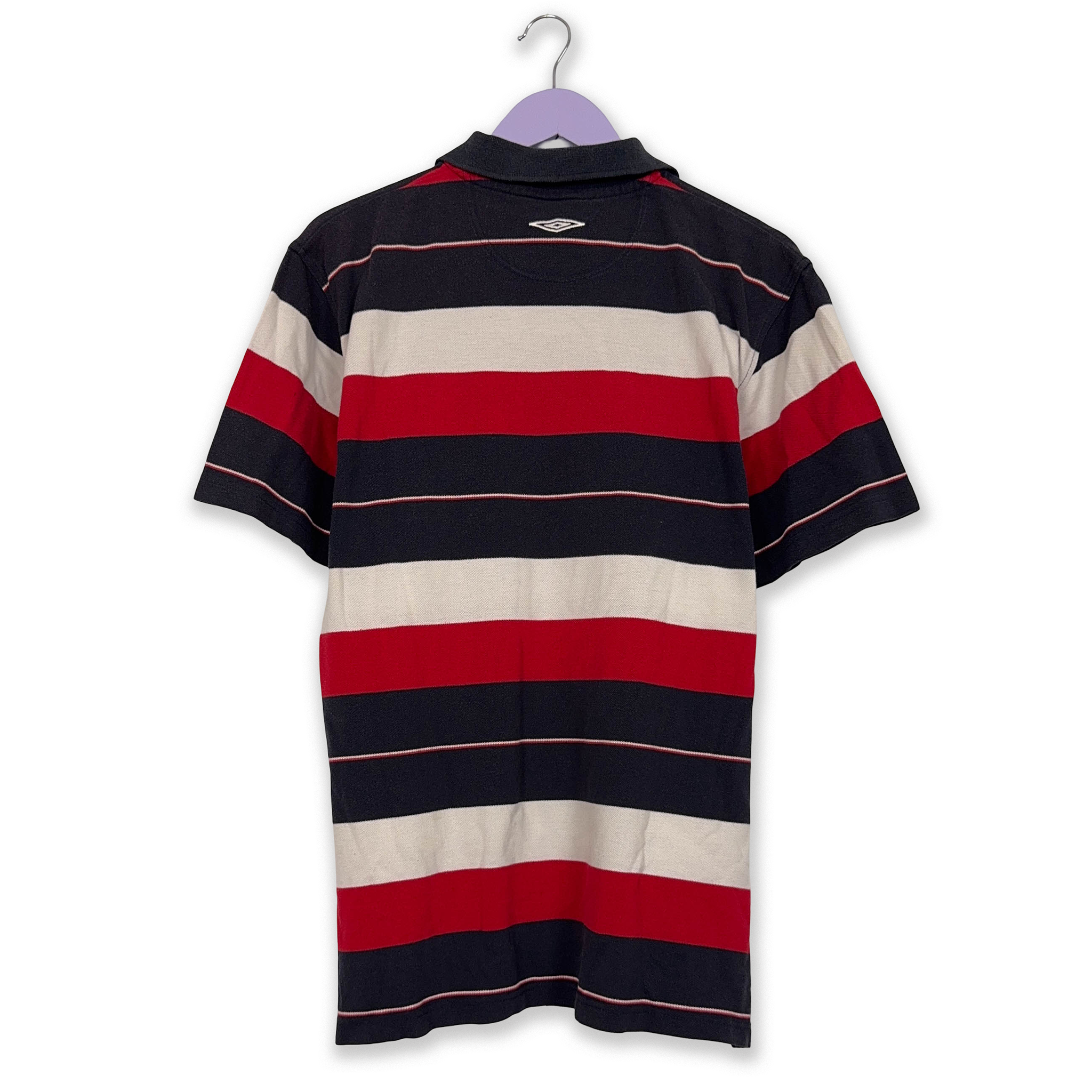 Umbro Vintage England Blue and Red Striped Cotton Polo Shirt - Men's Size XL