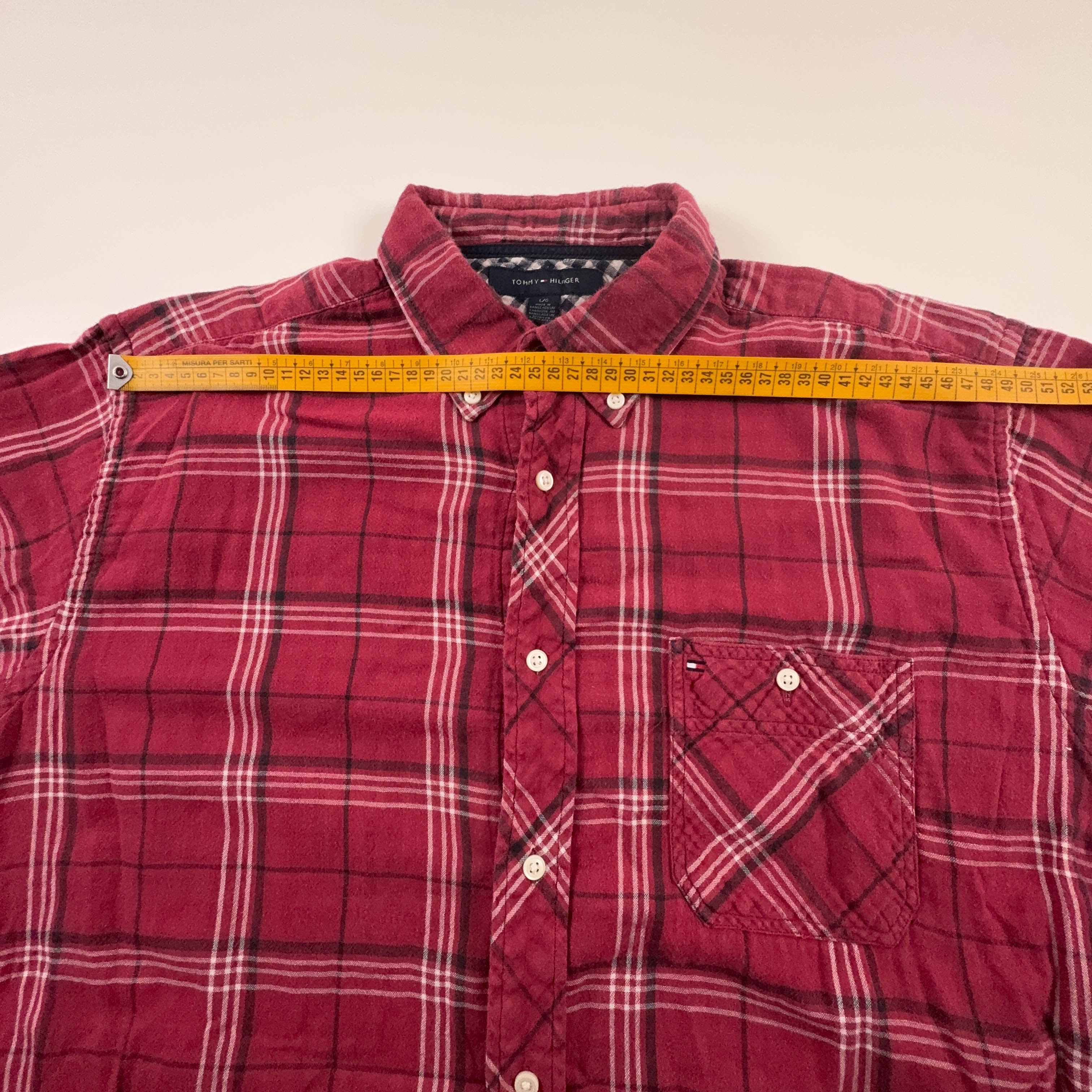 Camicia Tommy Hilfiger rossa e bianca a quadri in cotone - Taglia L uomo