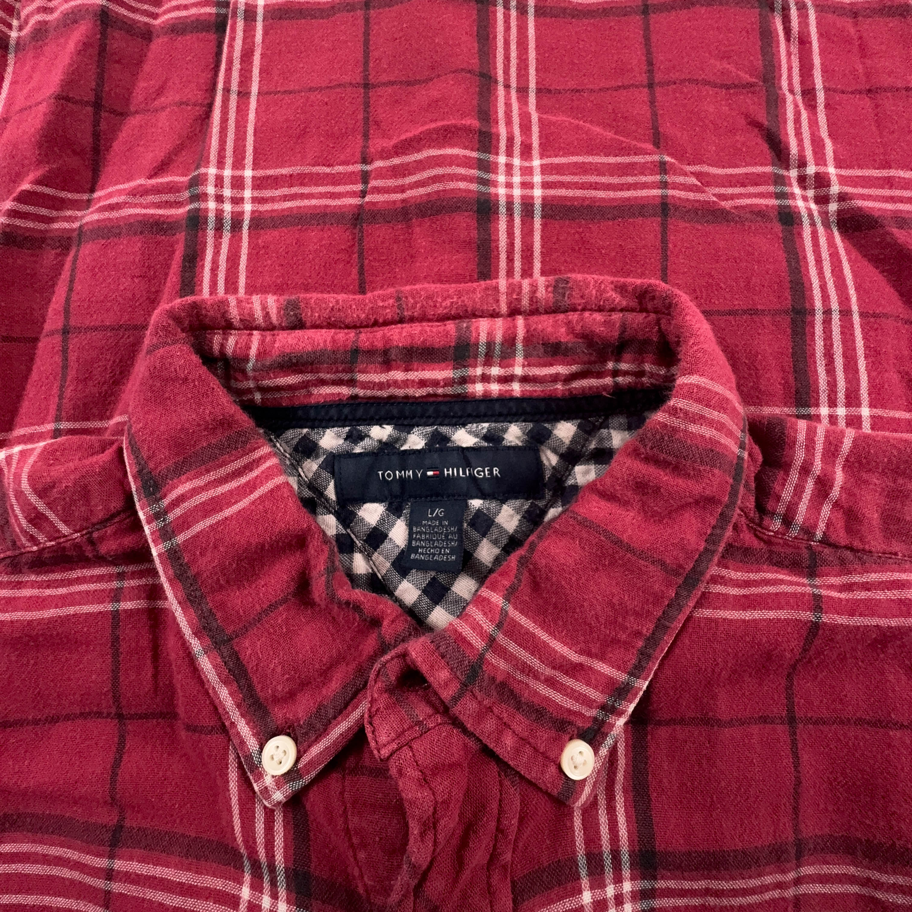 Camicia Tommy Hilfiger rossa e bianca a quadri in cotone - Taglia L uomo