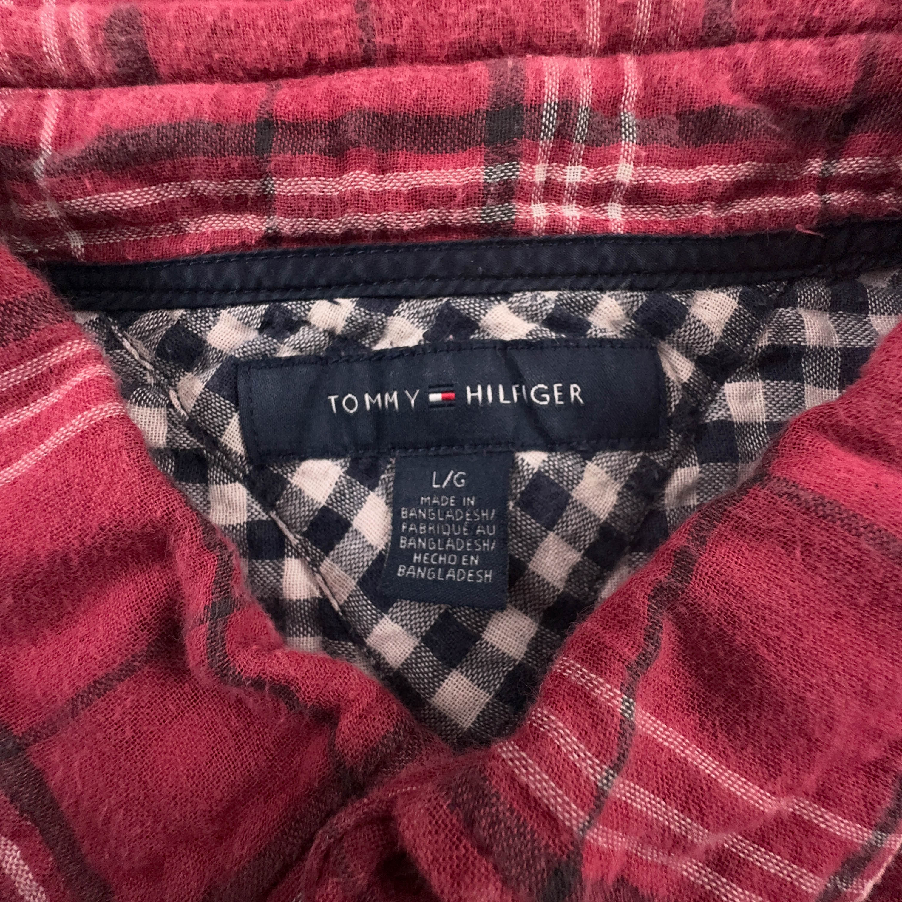 Camicia Tommy Hilfiger rossa e bianca a quadri in cotone - Taglia L uomo