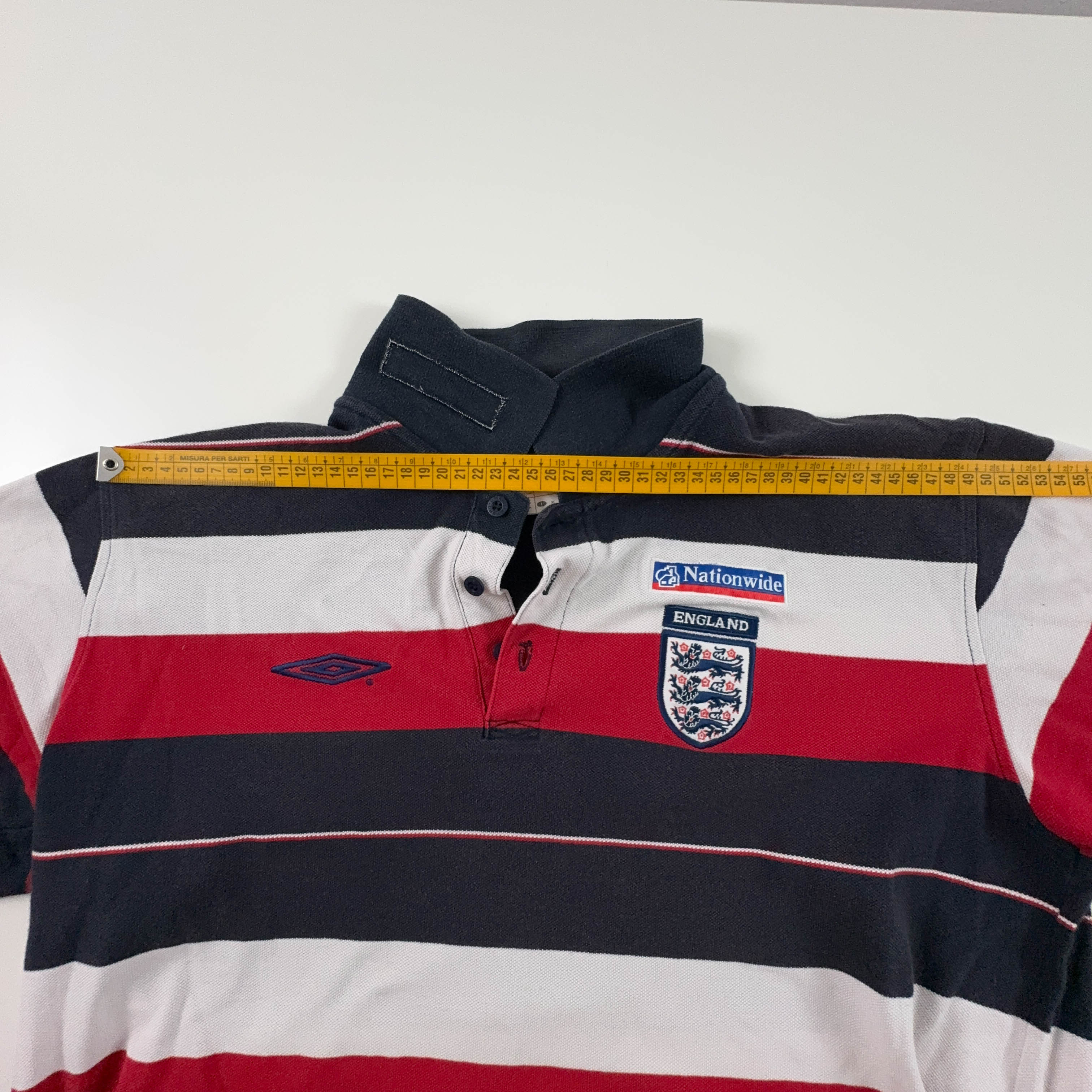 Umbro Vintage England Blue and Red Striped Cotton Polo Shirt - Men's Size XL