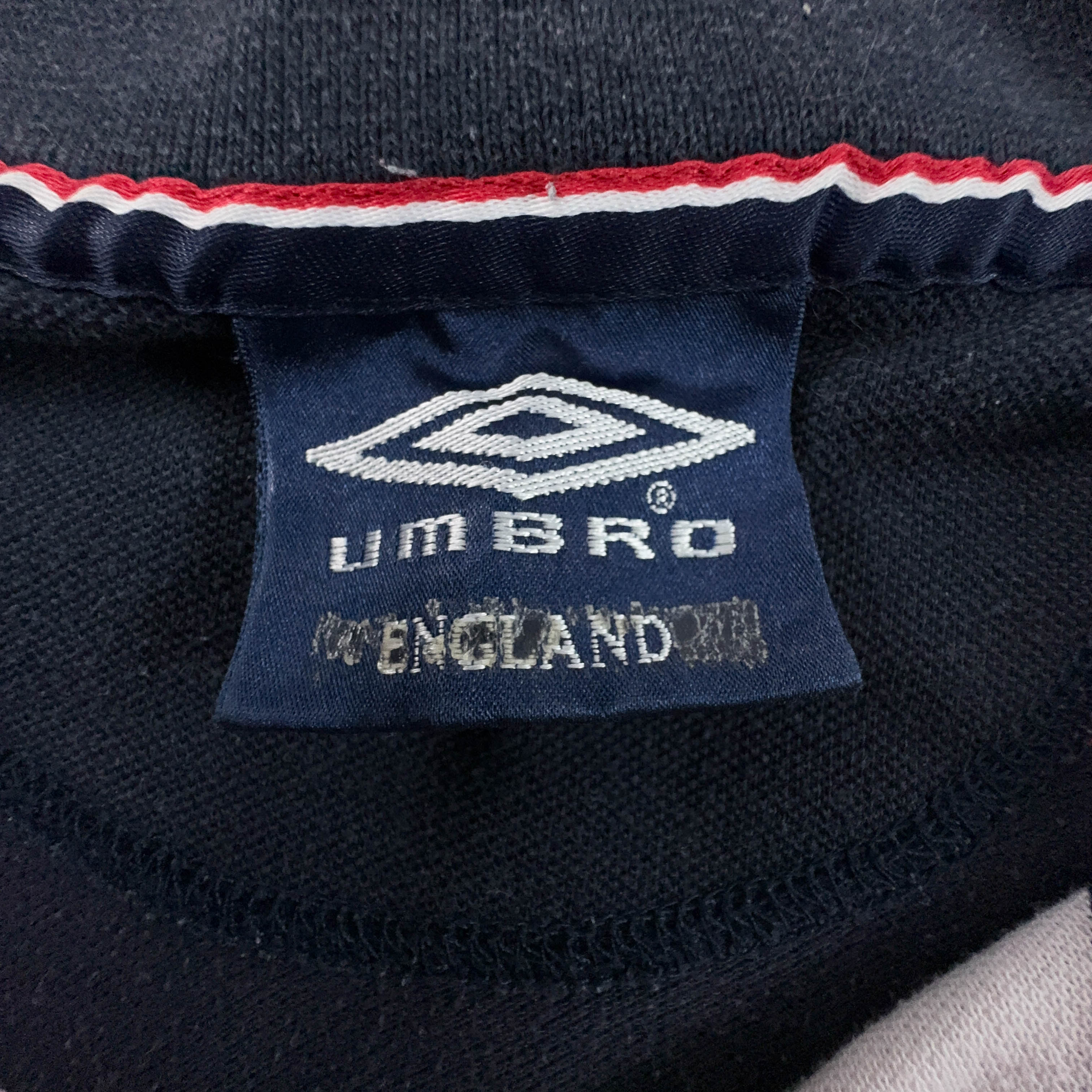 Umbro Vintage England Blue and Red Striped Cotton Polo Shirt - Men's Size XL