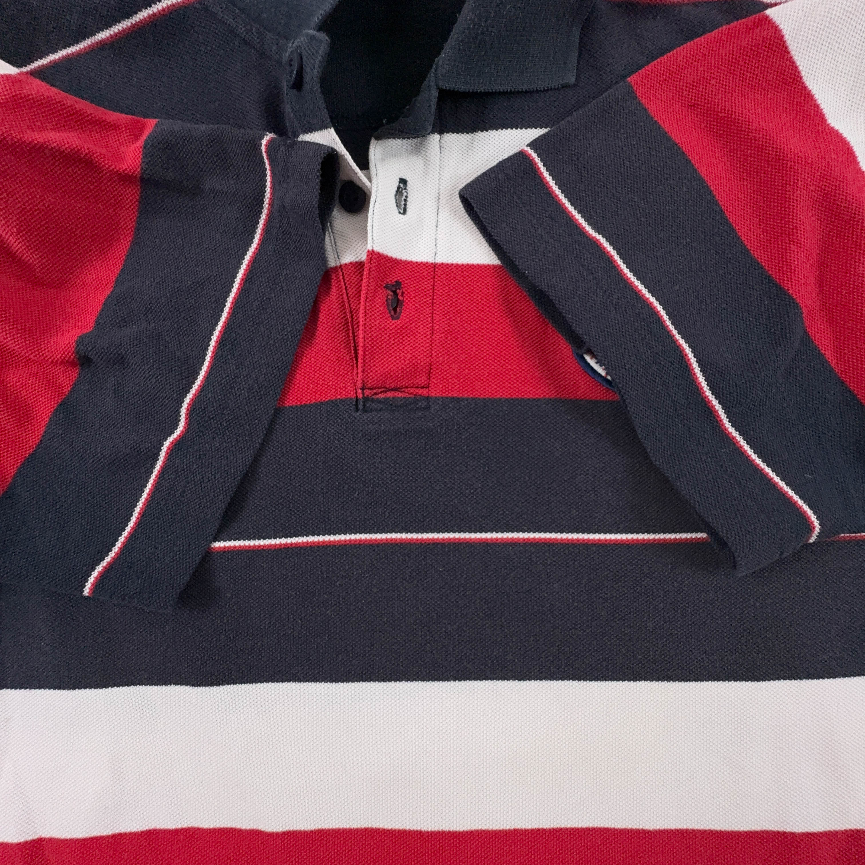 Umbro Vintage England Blue and Red Striped Cotton Polo Shirt - Men's Size XL