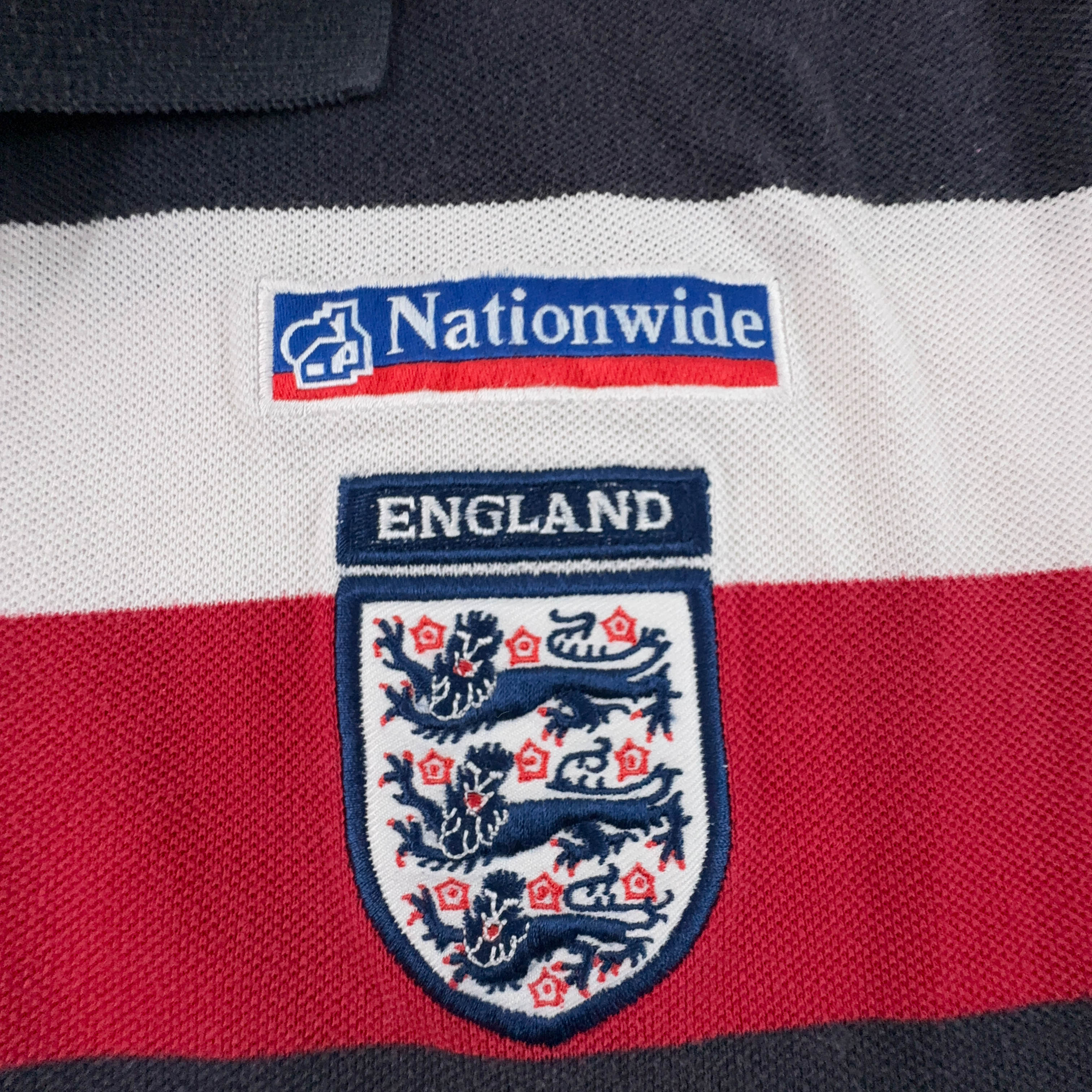 Umbro Vintage England Blue and Red Striped Cotton Polo Shirt - Men's Size XL