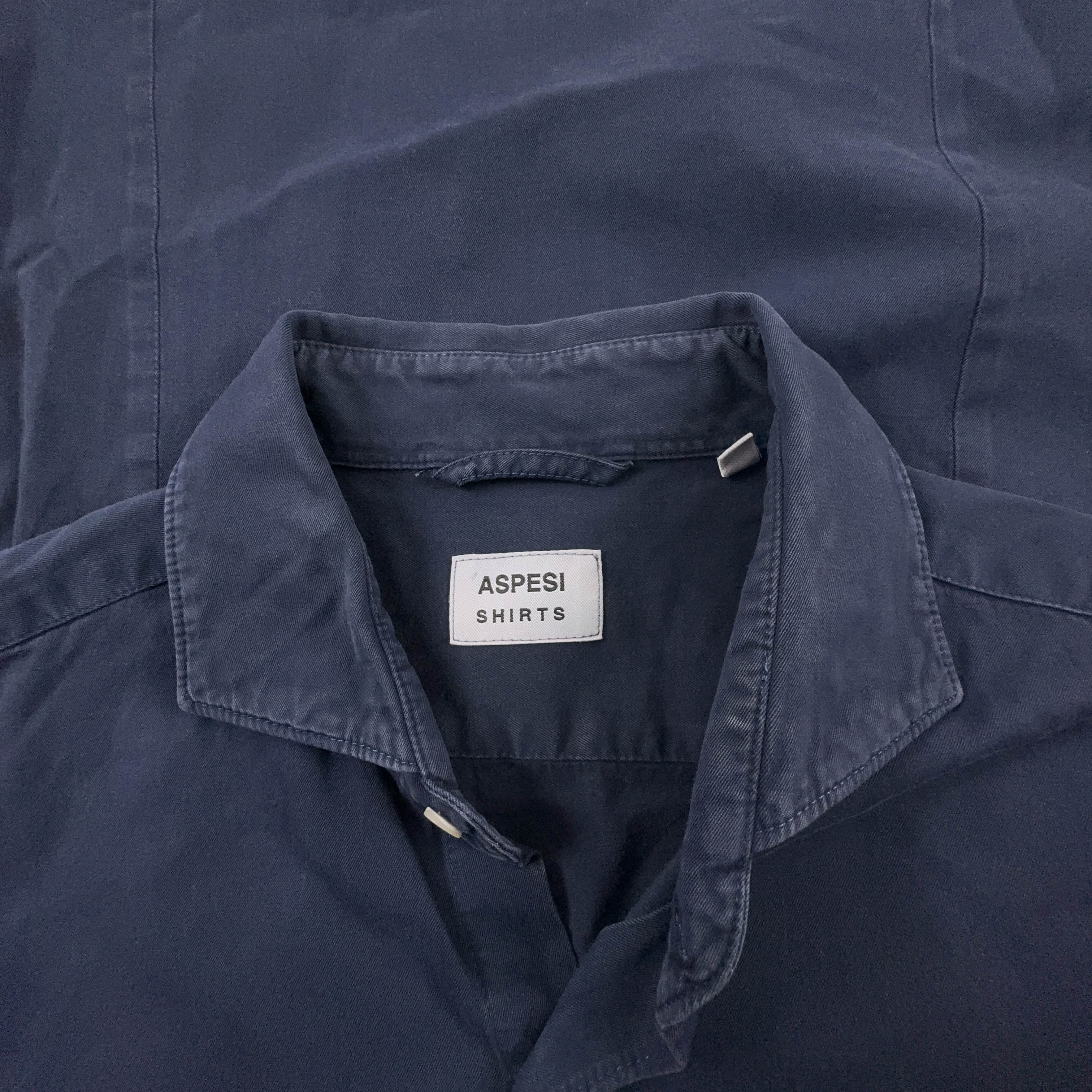 Camicia Aspesi blu scura a tinta unita in cotone - Taglia L 48 uomo