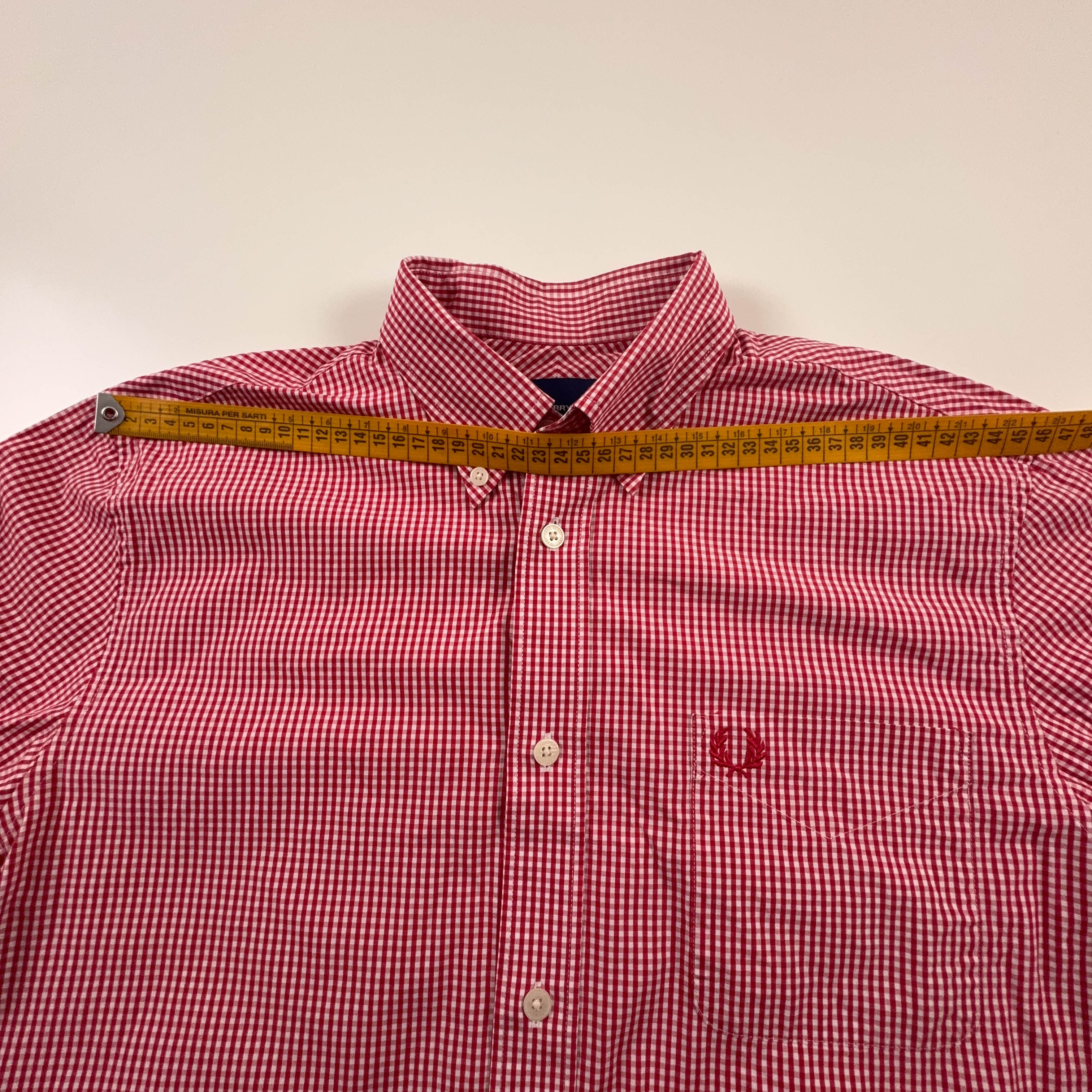 Camicia Fred Perry rossa e bianca a quadri in cotone logo ricamato - Taglia L uomo