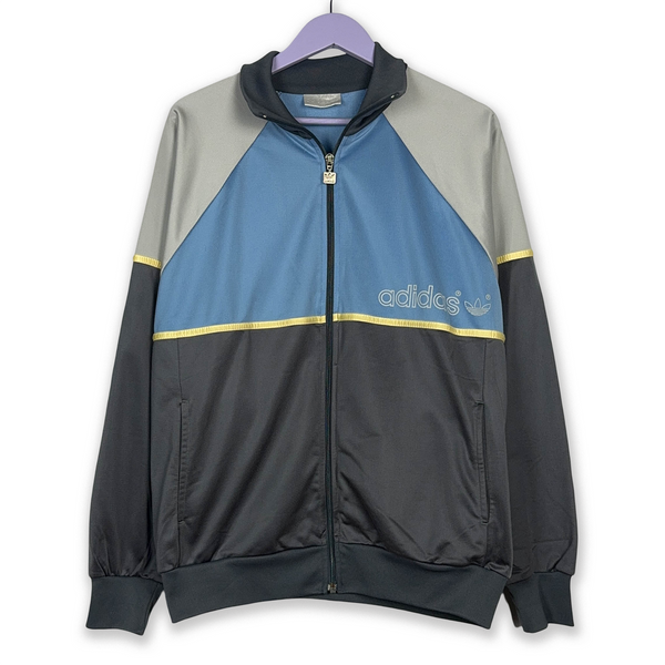 Felpa Adidas Vintage anni 90 grigia e azzurra con zip - Taglia L/XL uomo