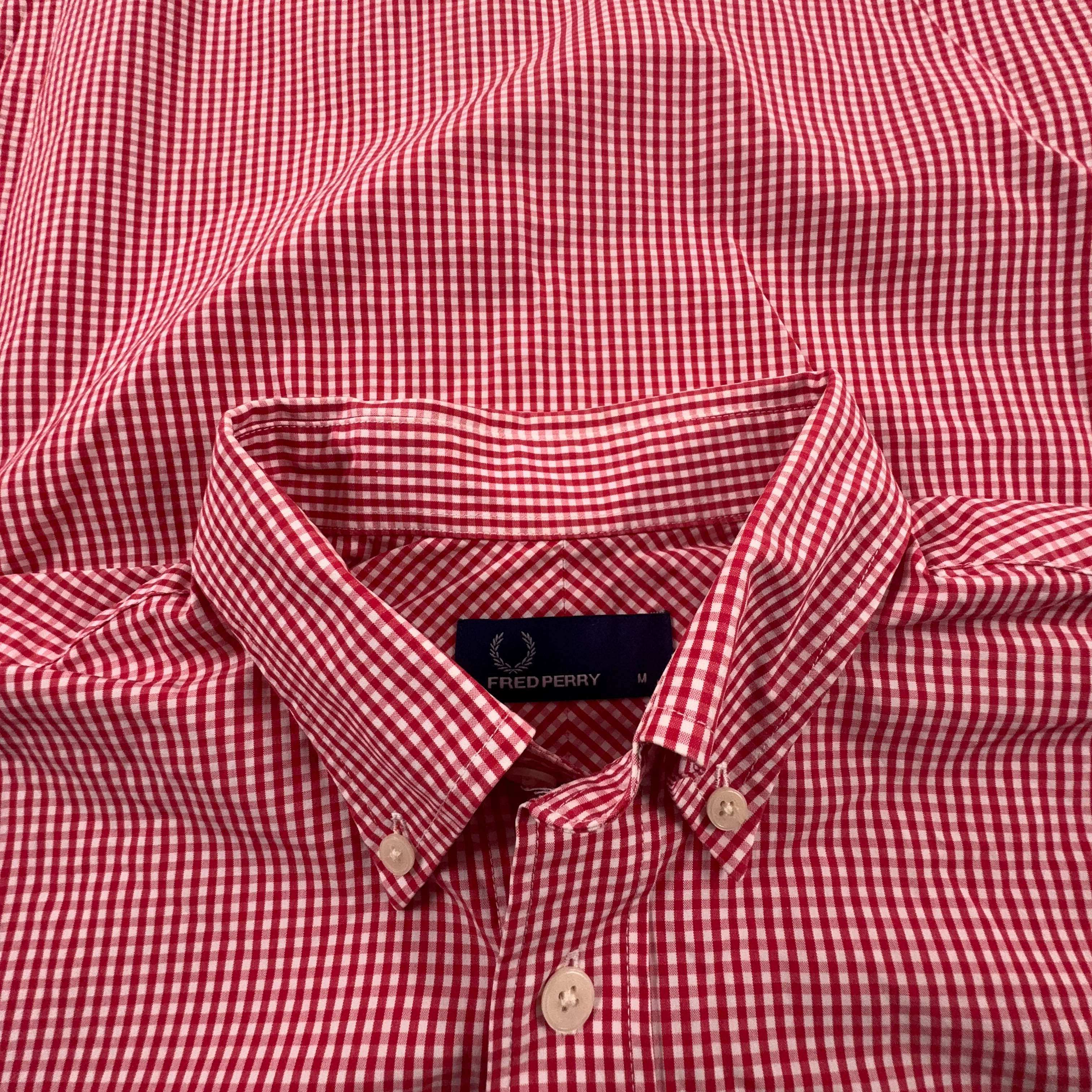 Camicia Fred Perry rossa e bianca a quadri in cotone logo ricamato - Taglia L uomo