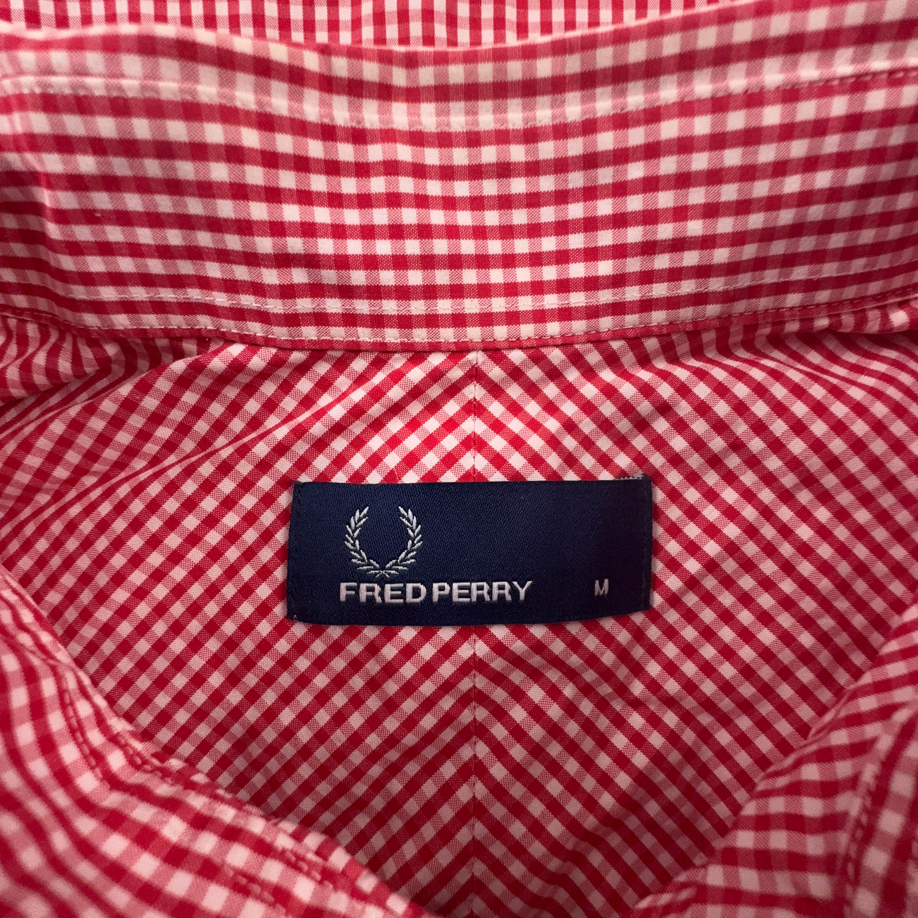 Camicia Fred Perry rossa e bianca a quadri in cotone logo ricamato - Taglia L uomo