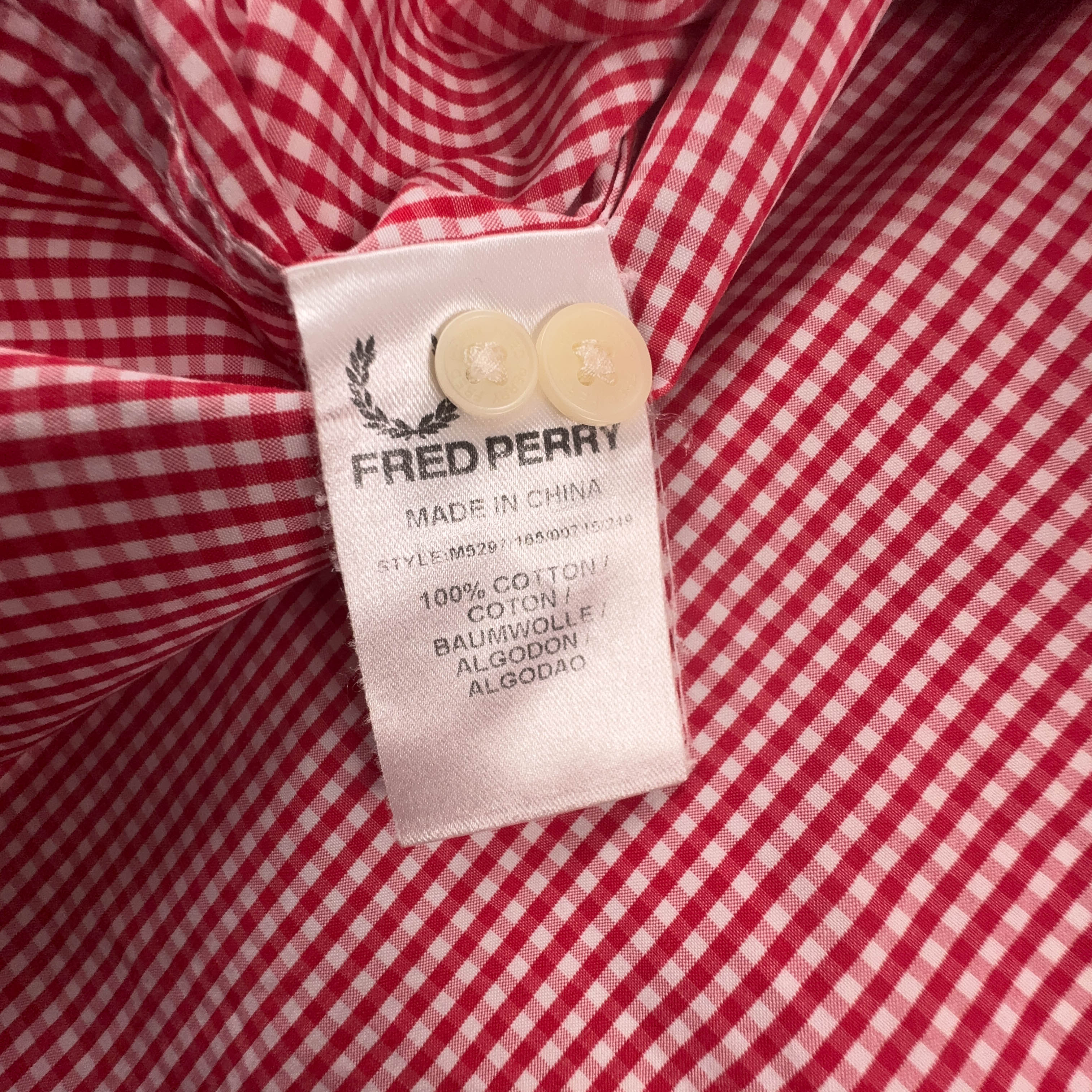 Camicia Fred Perry rossa e bianca a quadri in cotone logo ricamato - Taglia L uomo