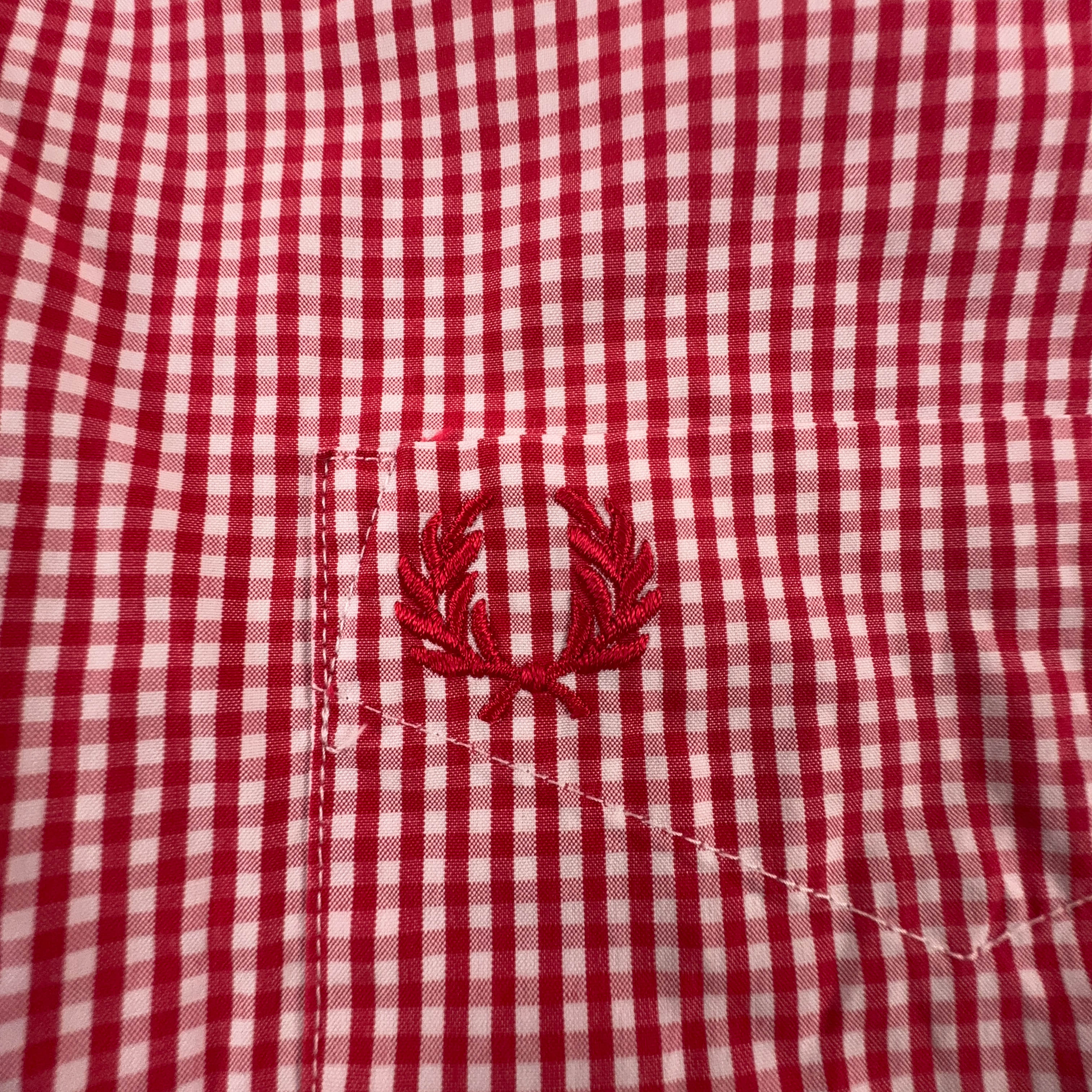Camicia Fred Perry rossa e bianca a quadri in cotone logo ricamato - Taglia L uomo
