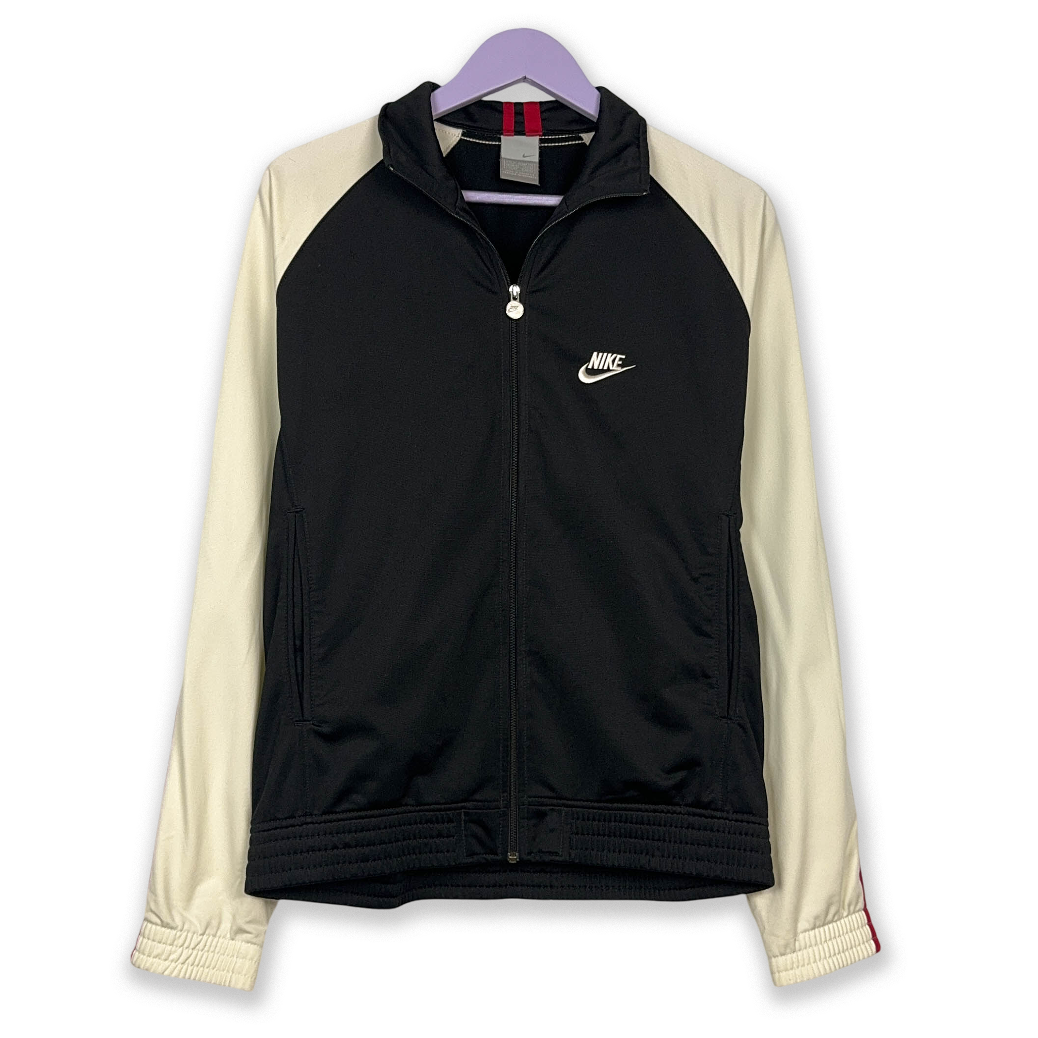 Felpa Nike Vintage anni 2000 nera e beige con zip - Taglia M uomo