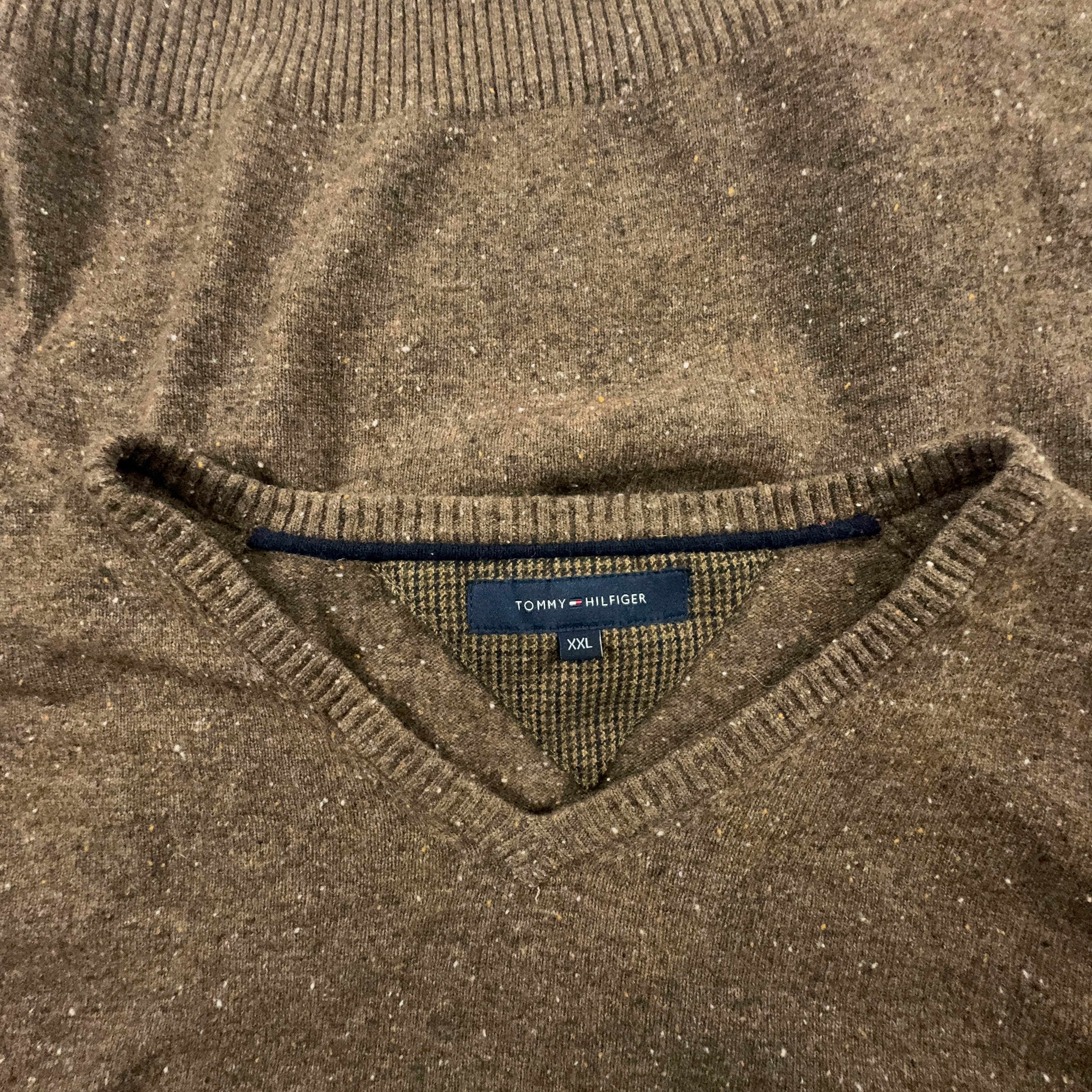 Tommy Hilfiger Brown 80% Lambswool V-Neck Sweater - Size XXL Men