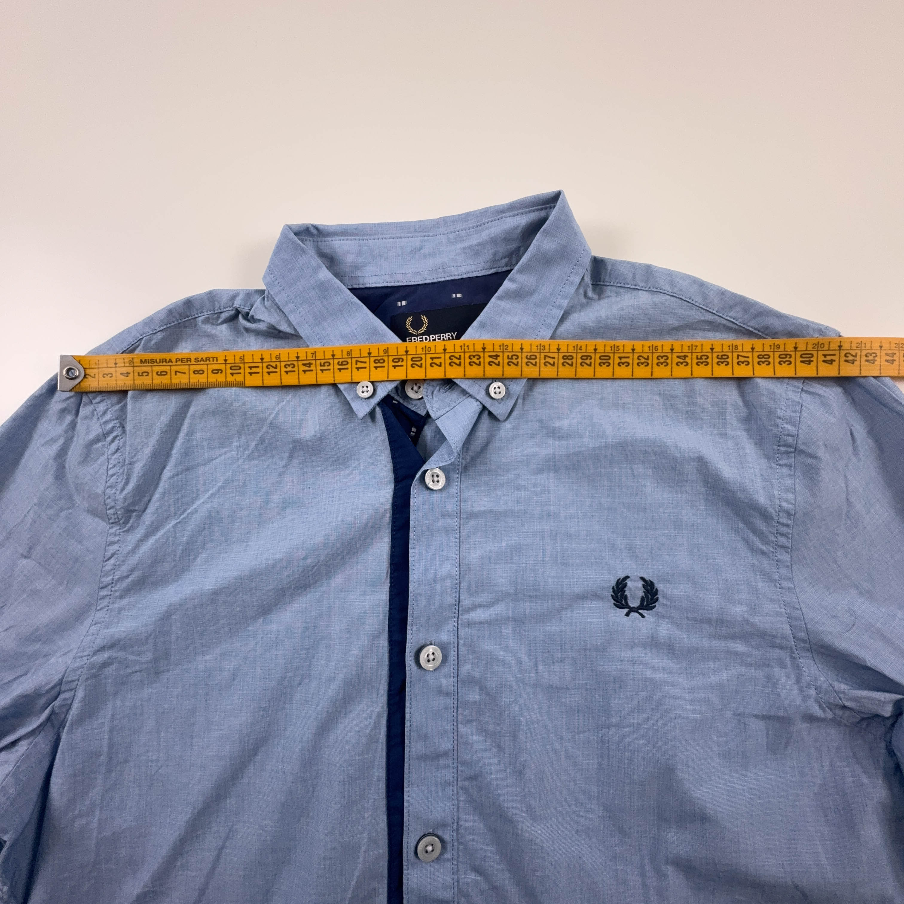 Camicia Fred Perry azzurra a tinta unita in cotone logo ricamato - Taglia S uomo