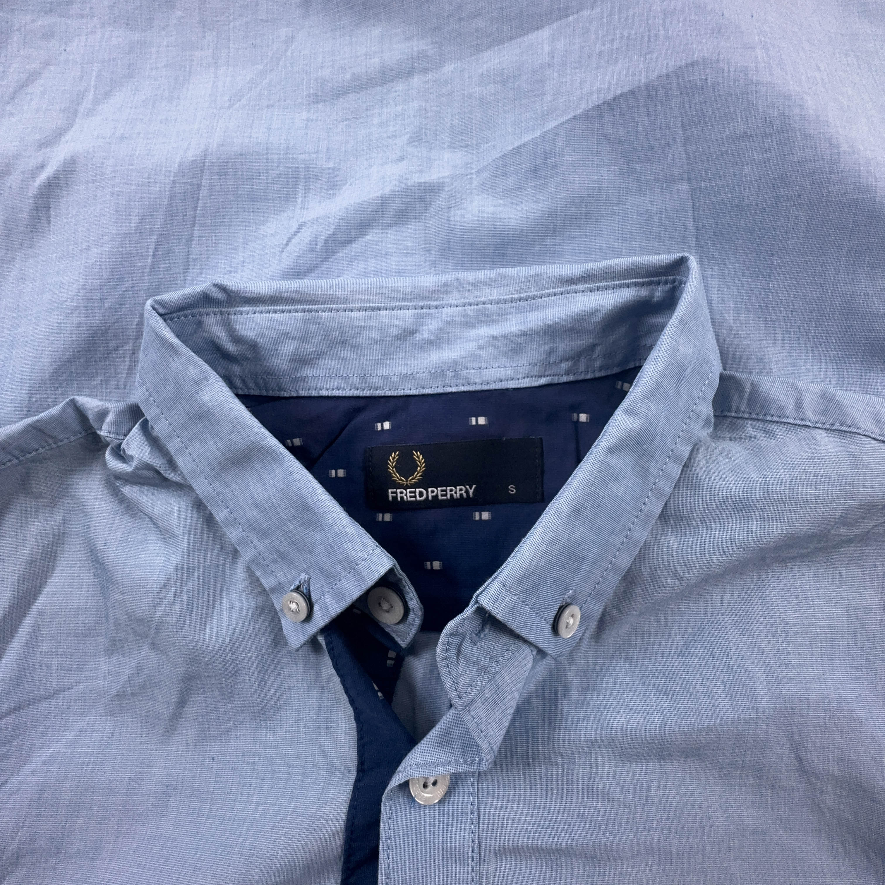 Camicia Fred Perry azzurra a tinta unita in cotone logo ricamato - Taglia S uomo