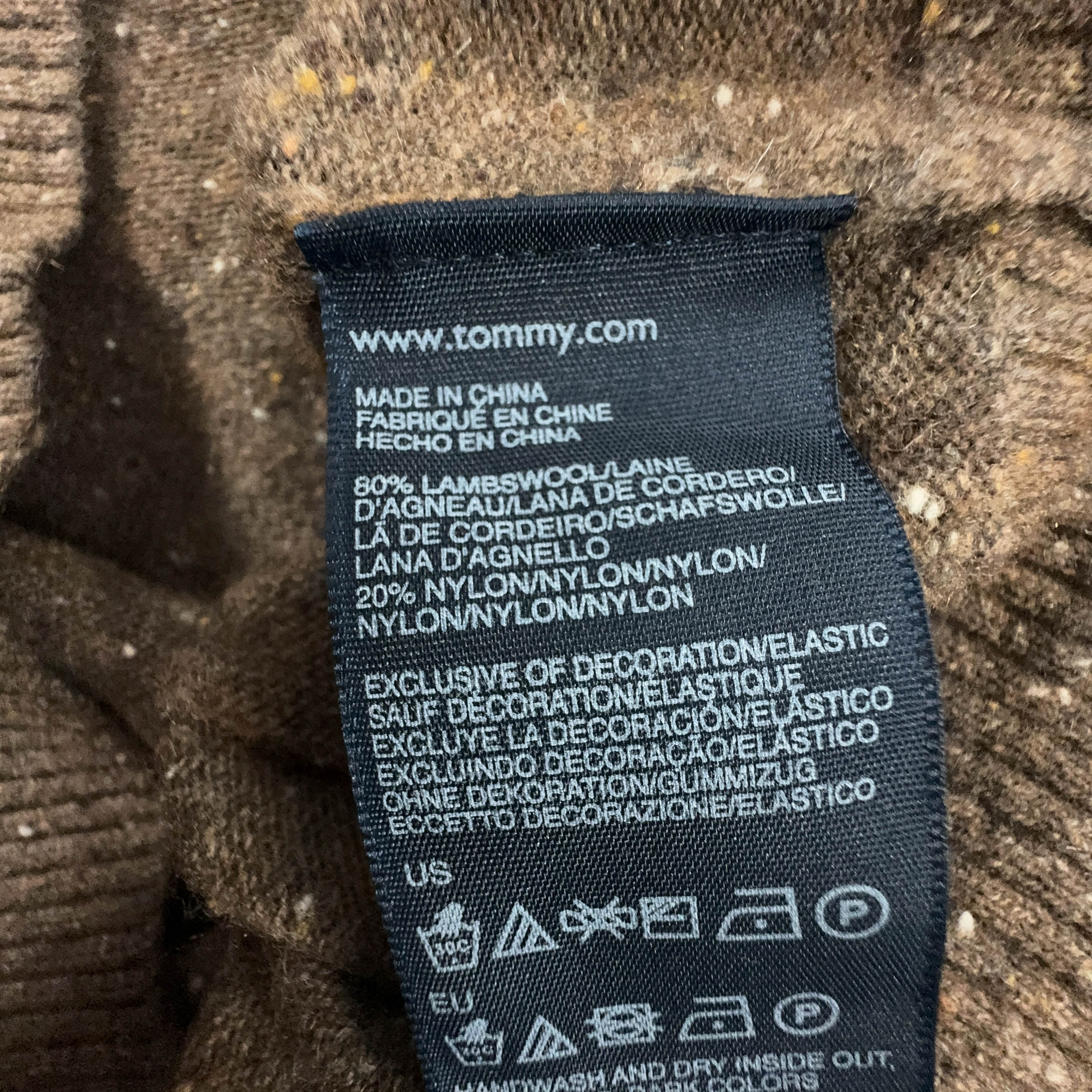 Tommy Hilfiger Brown 80% Lambswool V-Neck Sweater - Size XXL Men