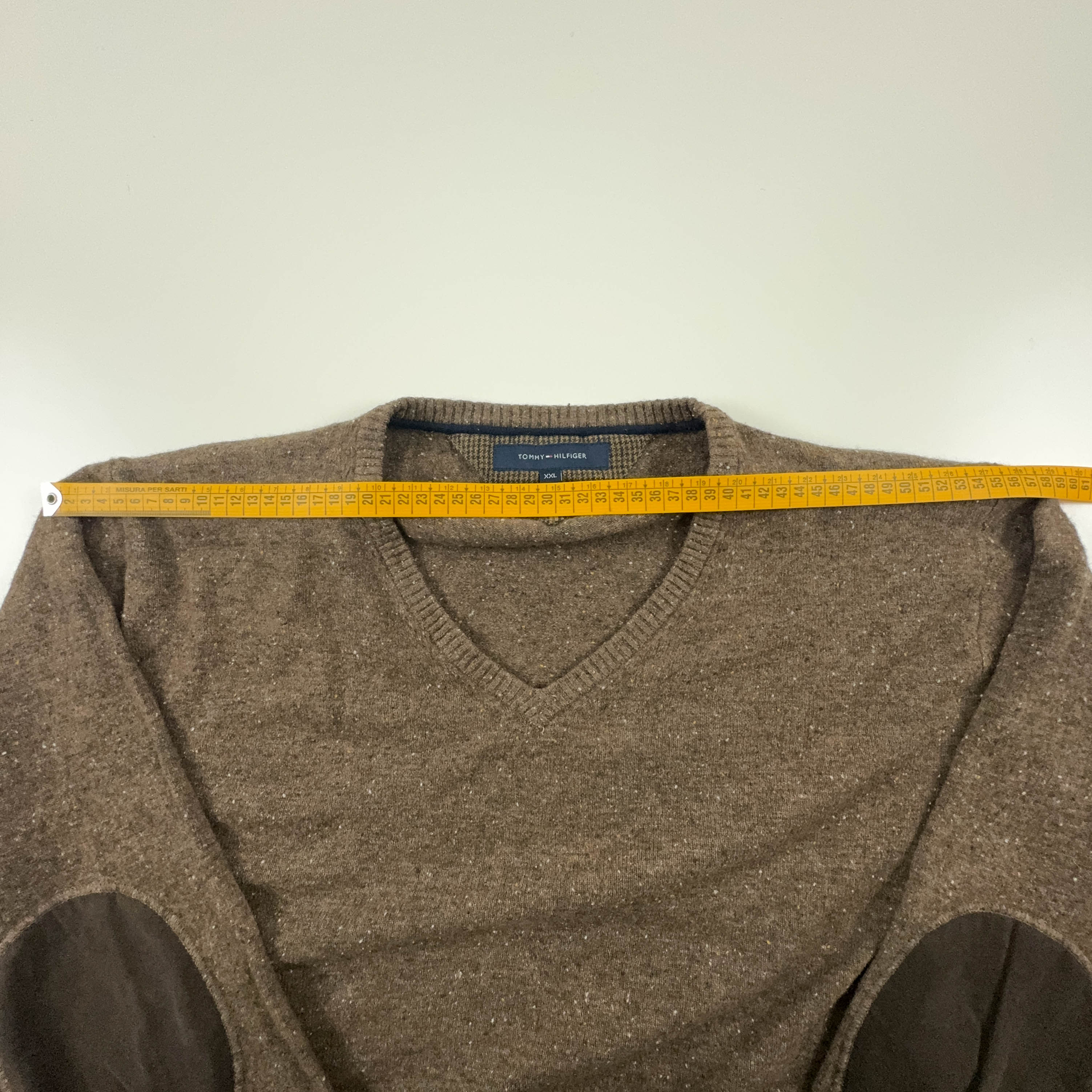 Tommy Hilfiger Brown 80% Lambswool V-Neck Sweater - Size XXL Men