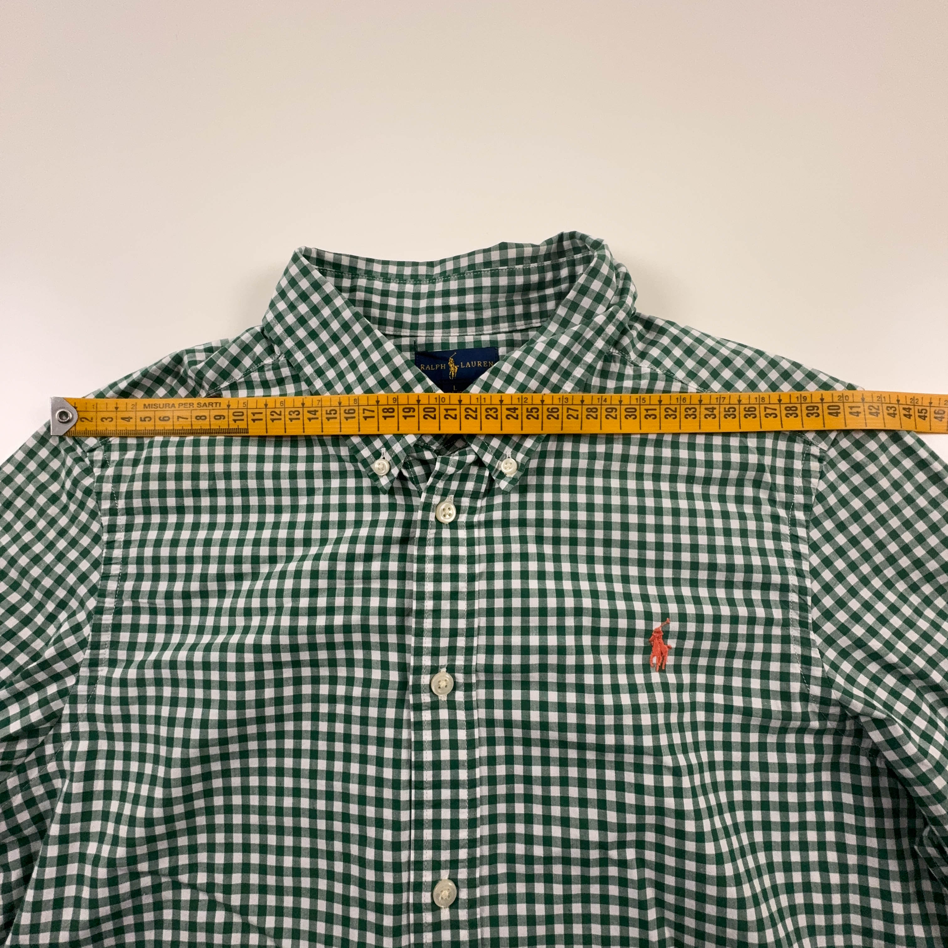 Camicia Ralph Lauren verde e bianca a quadri in cotone logo ricamato - Taglia S uomo