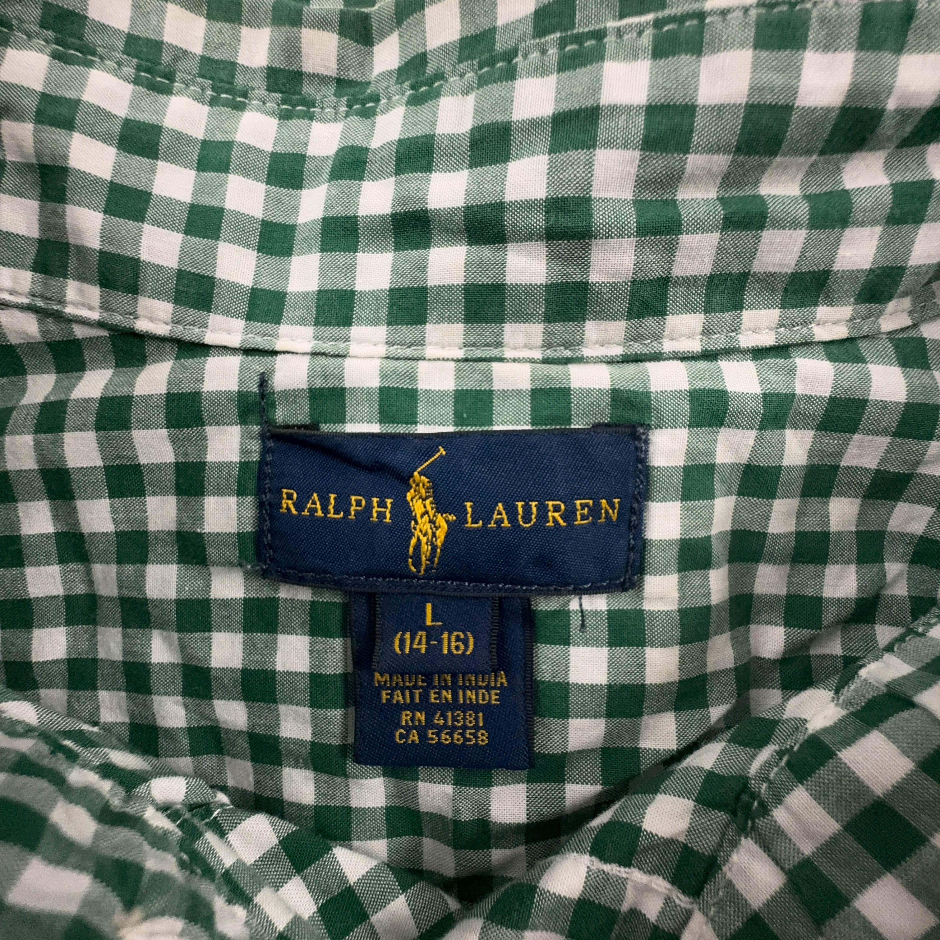 Camicia Ralph Lauren verde e bianca a quadri in cotone logo ricamato - Taglia S uomo