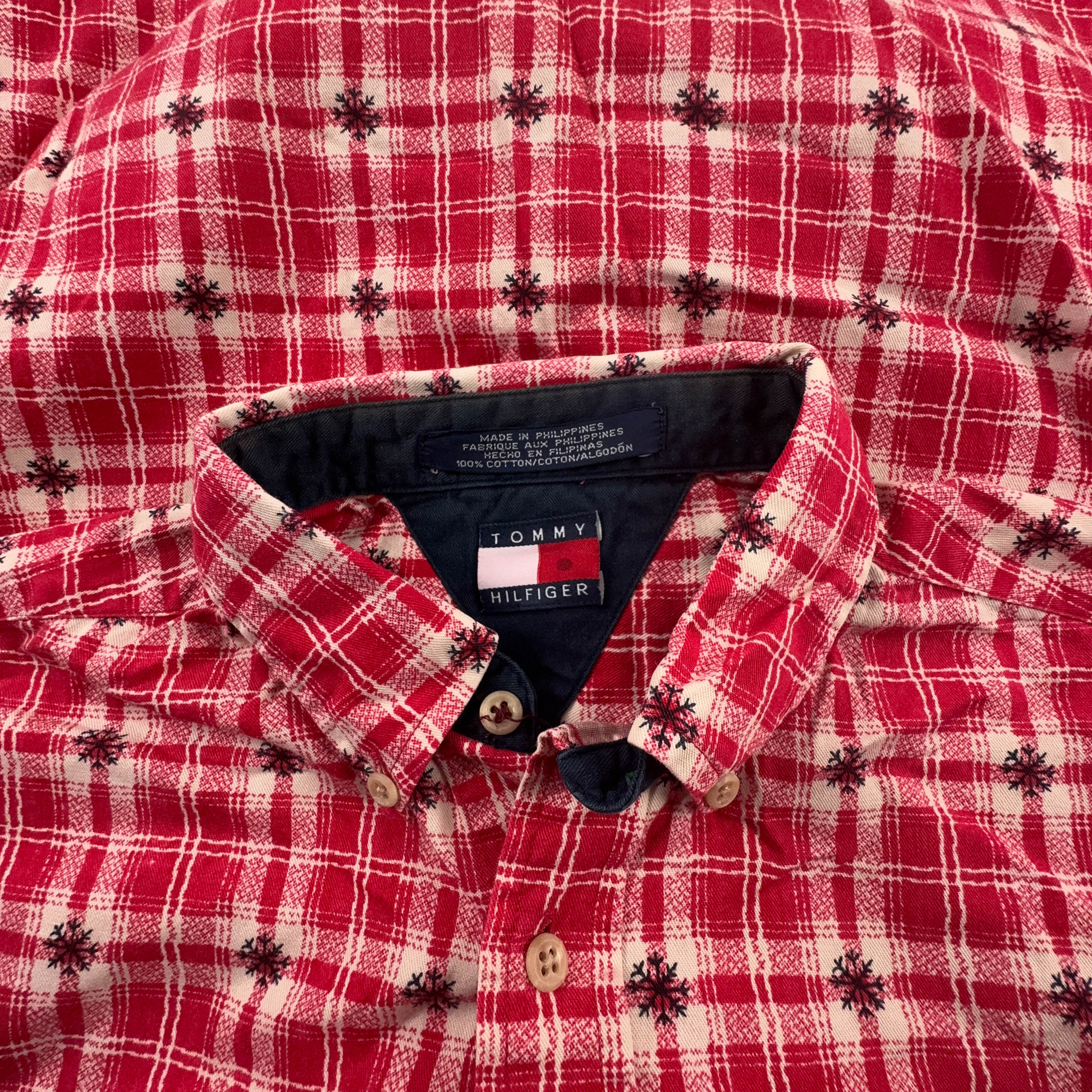 Camicia Tommy Hilfiger rossa e bianca a quadri natalizia in cotone - Taglia S uomo