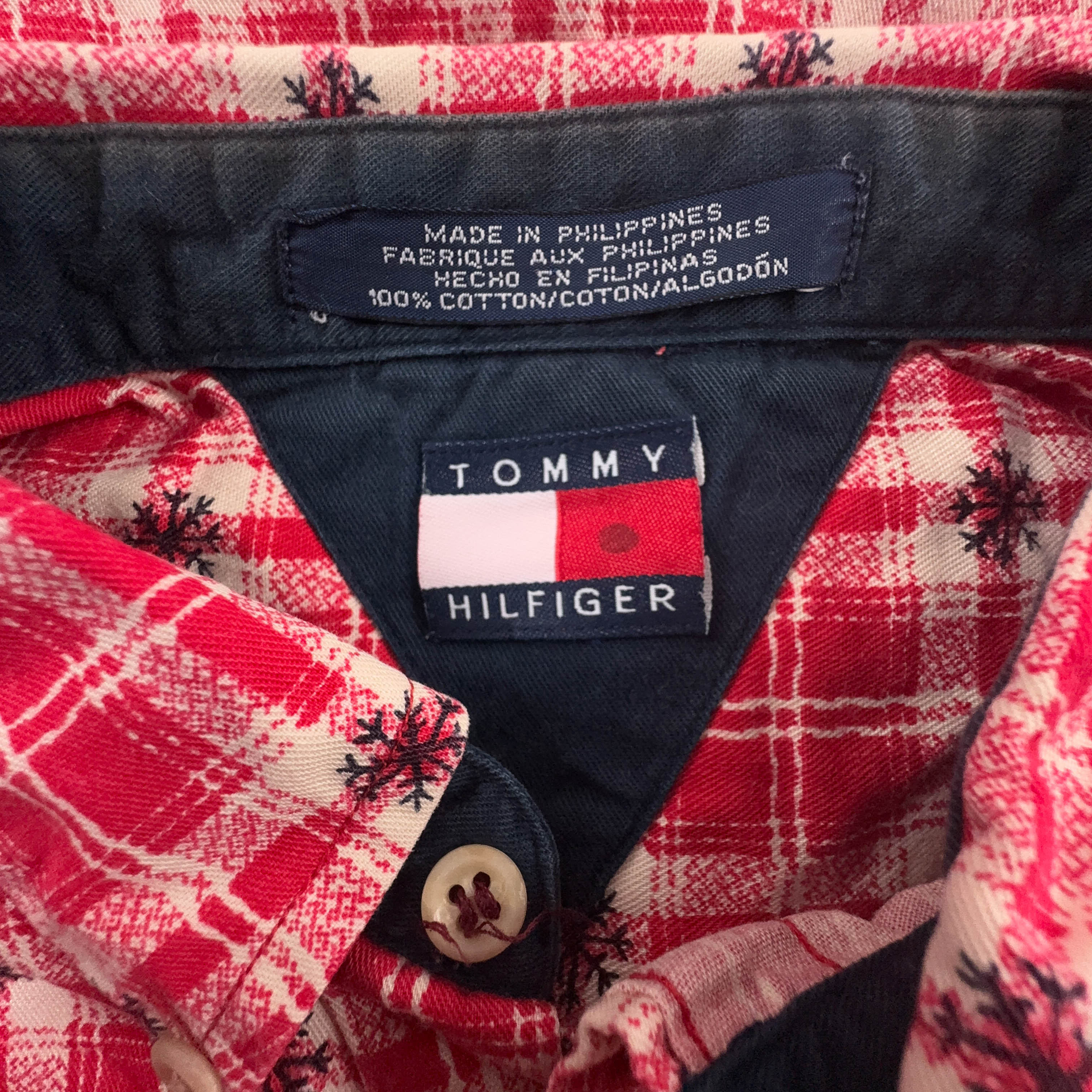 Camicia Tommy Hilfiger rossa e bianca a quadri natalizia in cotone - Taglia S uomo